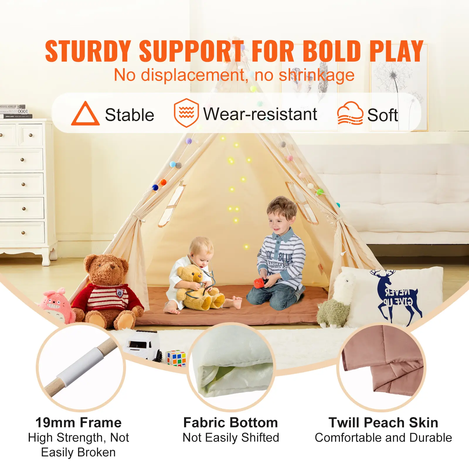 VEVOR Kids Play Tent Teepee Tent for Kids 1-5 Years Old Tent for Kids with Windows for Indoor and Outdoor Toddler Tent