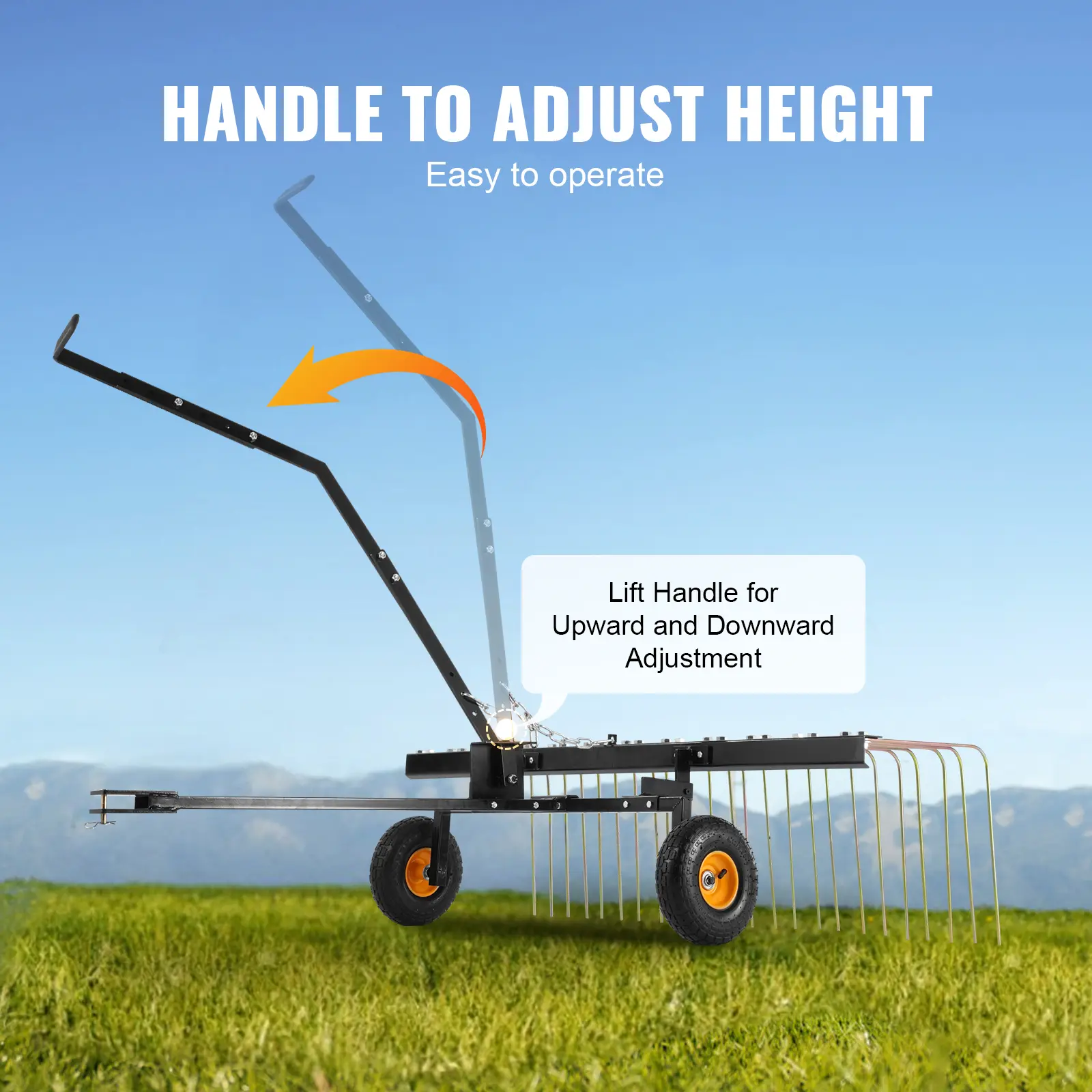 SucceBuy Tow Behind Dethatcher 60in Tow Dethatcher with 24 Steel Tines Lawn Dethatcher Rake for ATV/Mower Tow Behind Lawn Rake