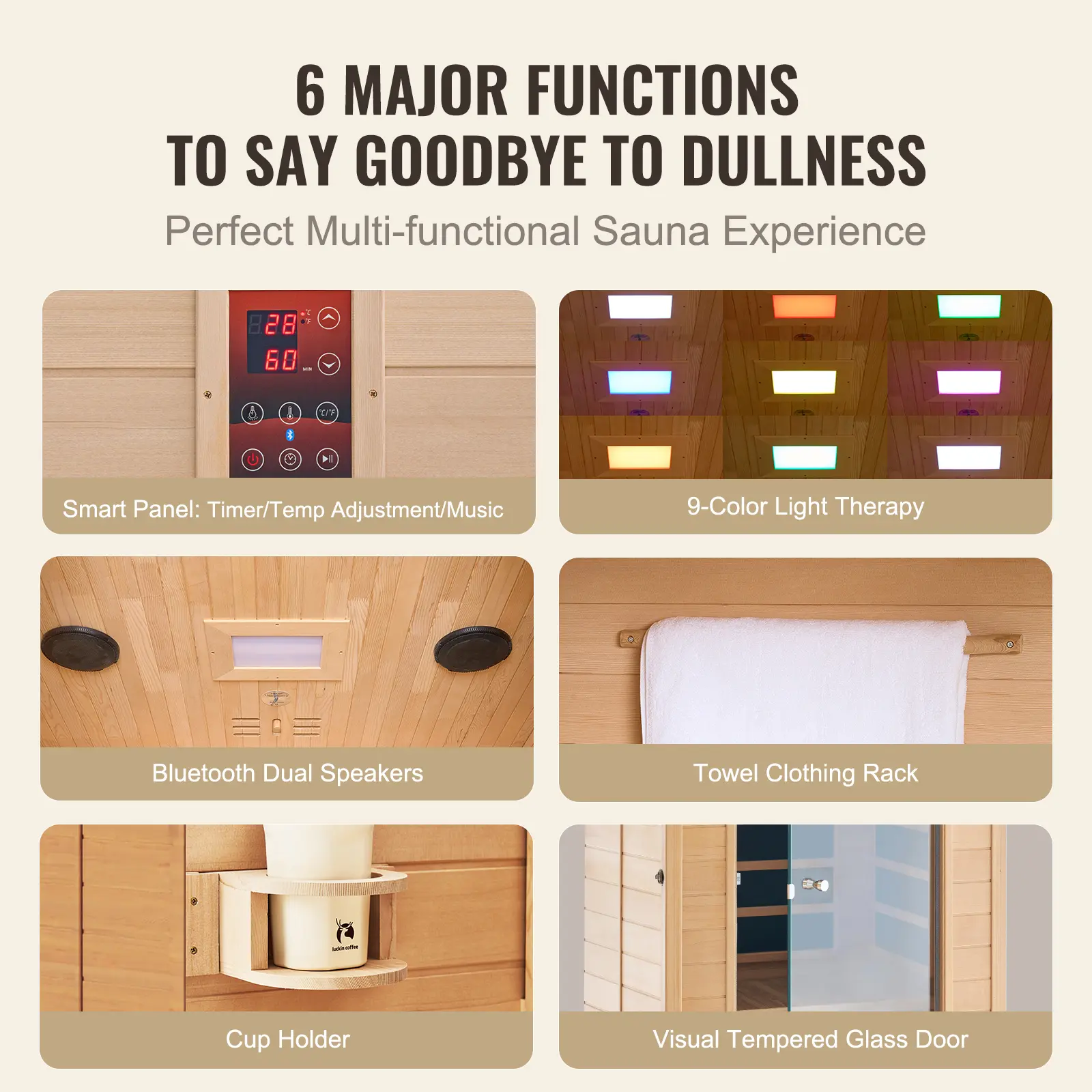 SucceBuy Far Infrared Wooden Sauna Room Home Sauna Spa for Person Low EMF Far Infrared Hemlock Sauna with Tempered Glass Door