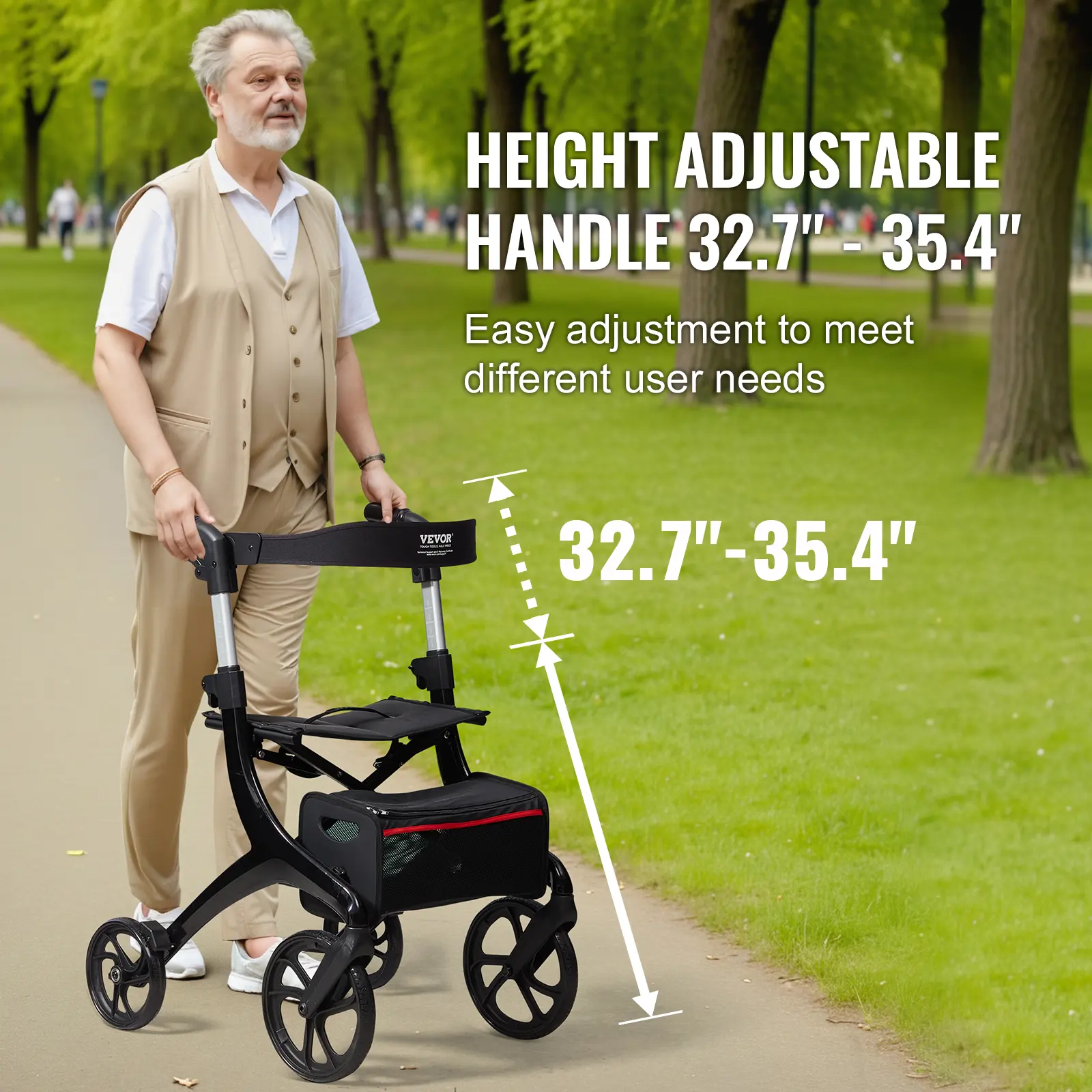 SucceBuy Folding Rollator Walker for Seniors Adults Lightweight Aluminum Rolling Walker with Seat and Adjustable Handle 4-Wheel