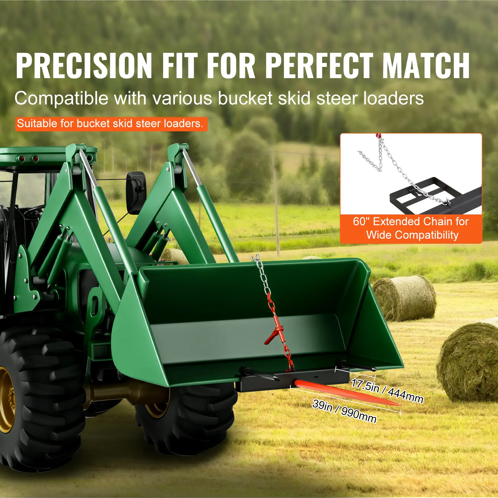 SucceBuy 39" Hay Spear Bale Spears 1600lbs Loading Capacity Skid Steer Loader Tractor Bucket Attachment with 17.5" Stabilizer