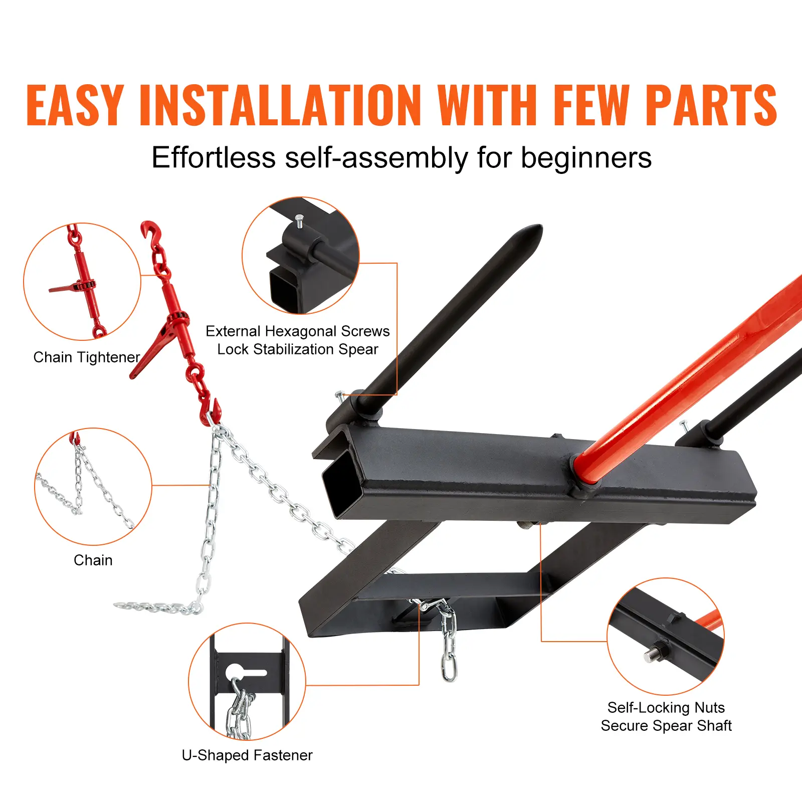 SucceBuy 39" Hay Spear Bale Spears 1600lbs Loading Capacity Skid Steer Loader Tractor Bucket Attachment with 17.5" Stabilizer
