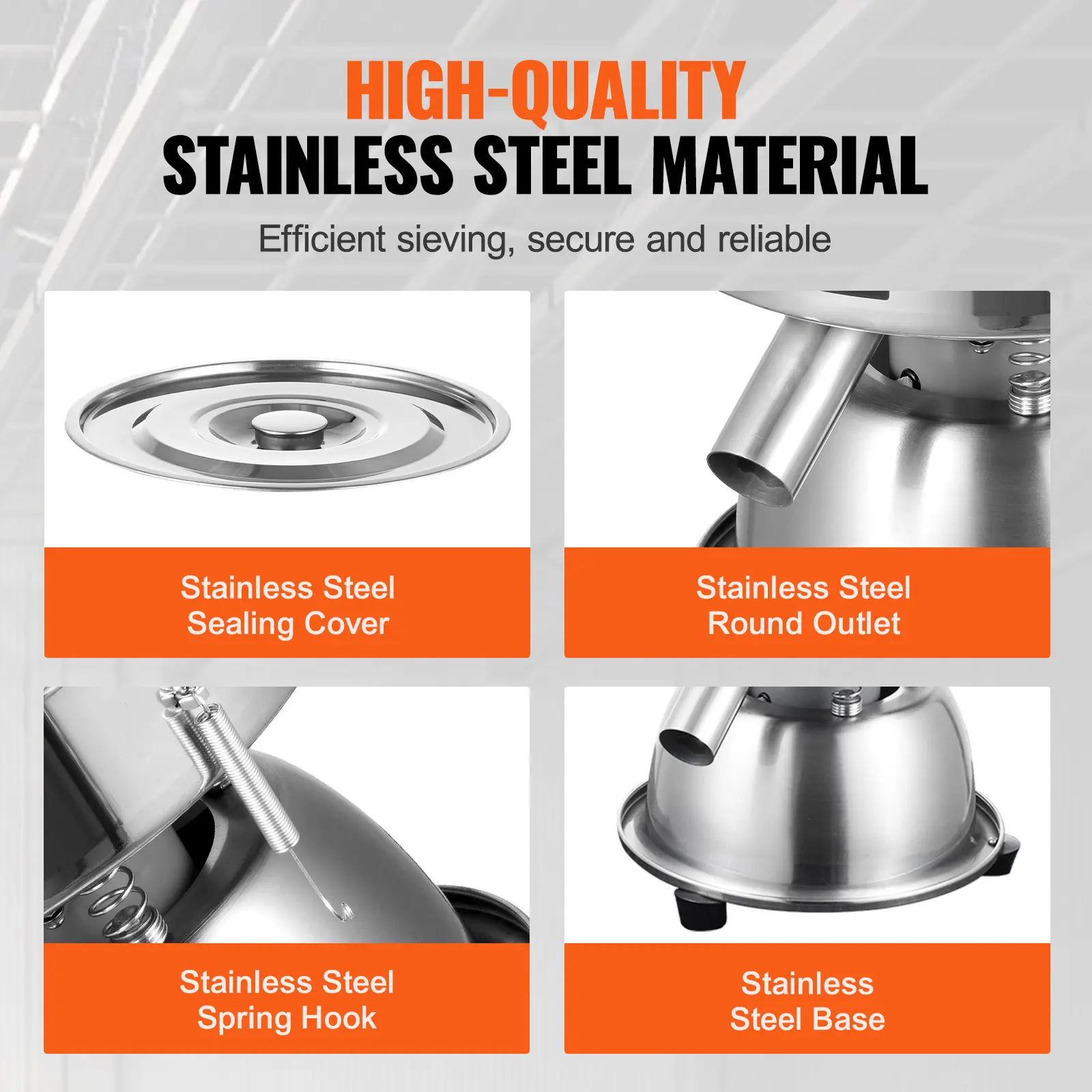 SucceBuy Automatic Electric Vibrating Sieve Stainless Steel Sifter Shaker Machine w/ 30+50 Mesh Powder Sifter Machine Countertop