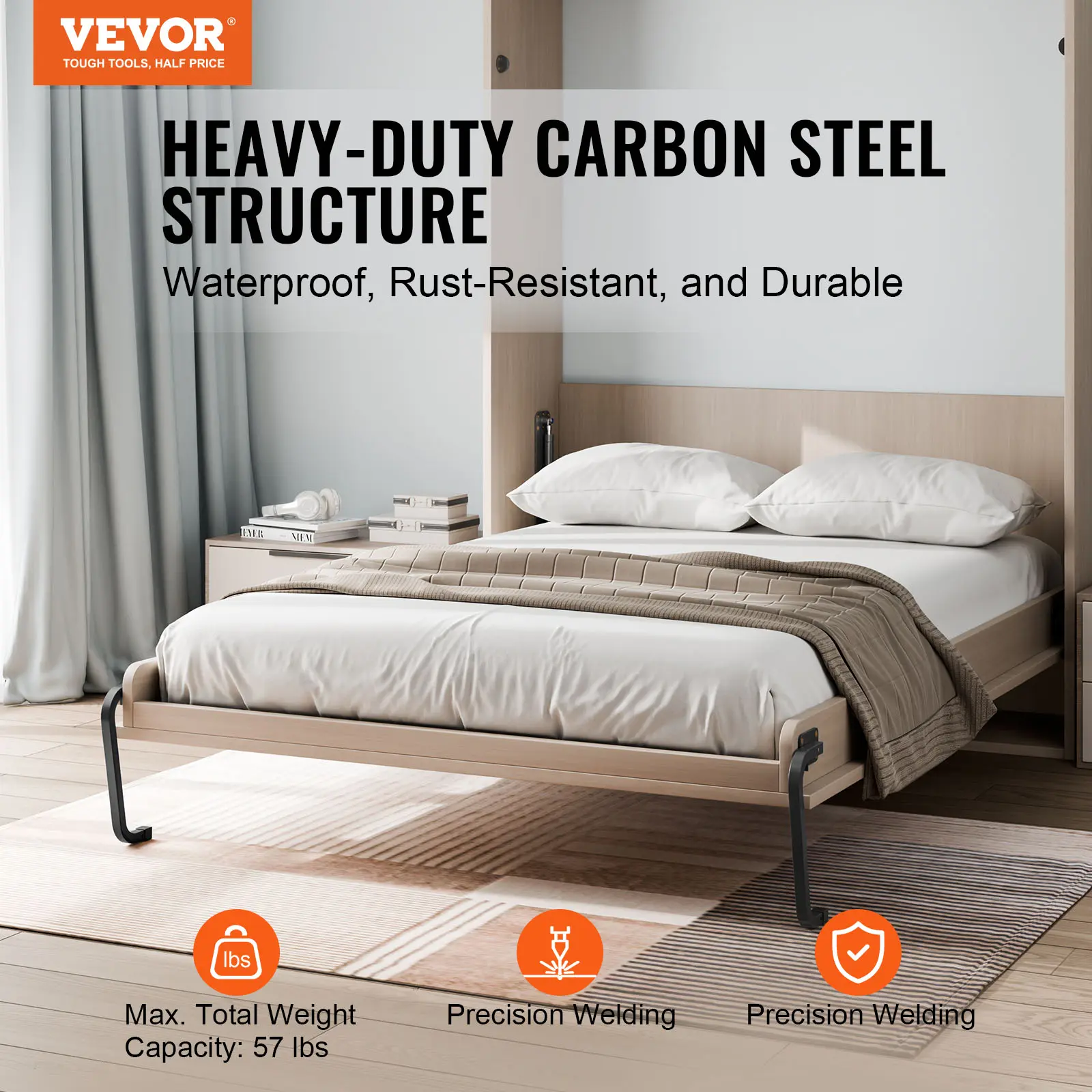 SucceBuy Murphy Bed Kit Full Size Vertical Deluxe DIY Wall Mechanical Hardware Pneumatic Lever Heavy Duty Frame for Guestroom