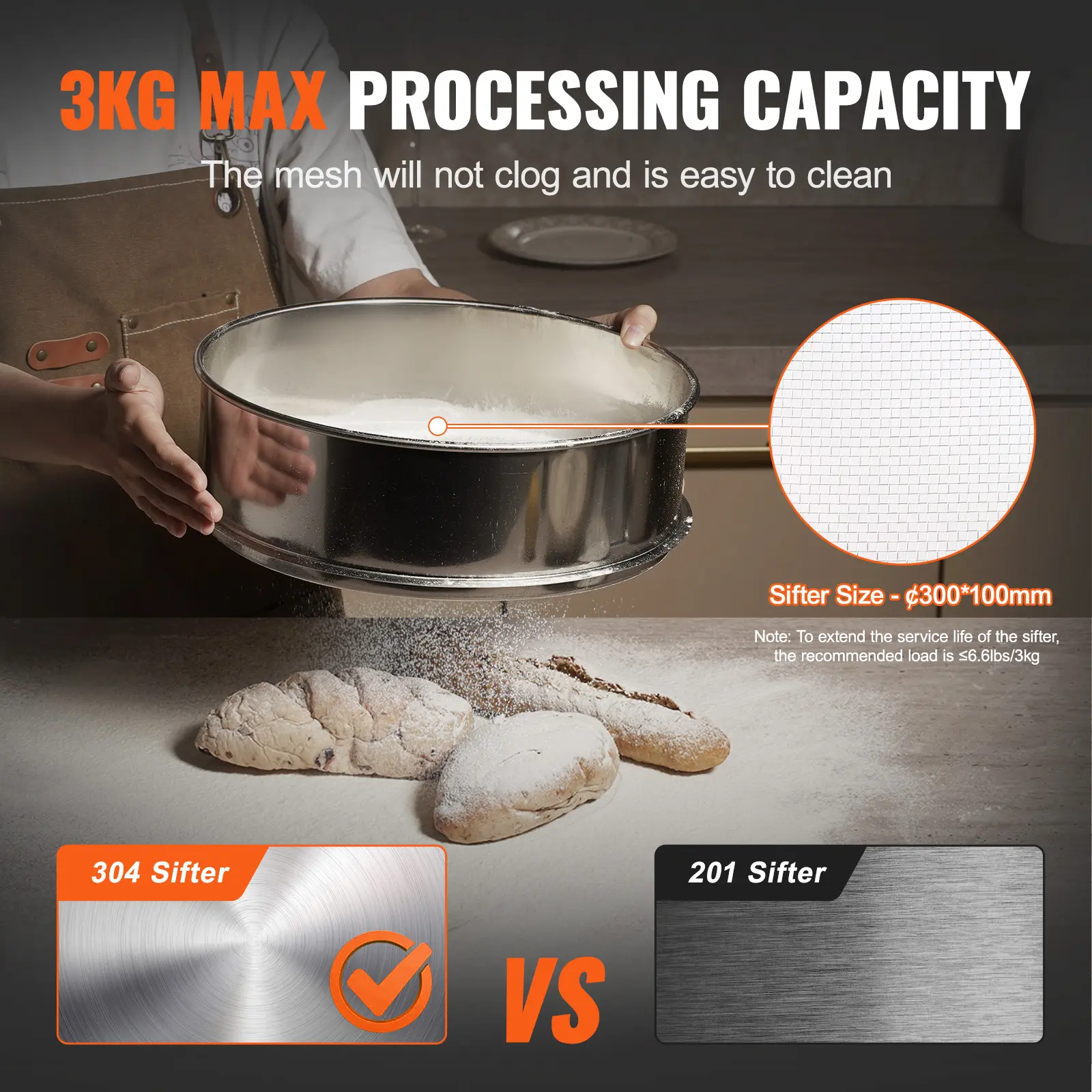 SucceBuy Automatic Electric Vibrating Sieve Stainless Steel Sifter Shaker Machine w/ 30+50 Mesh Powder Sifter Machine Countertop