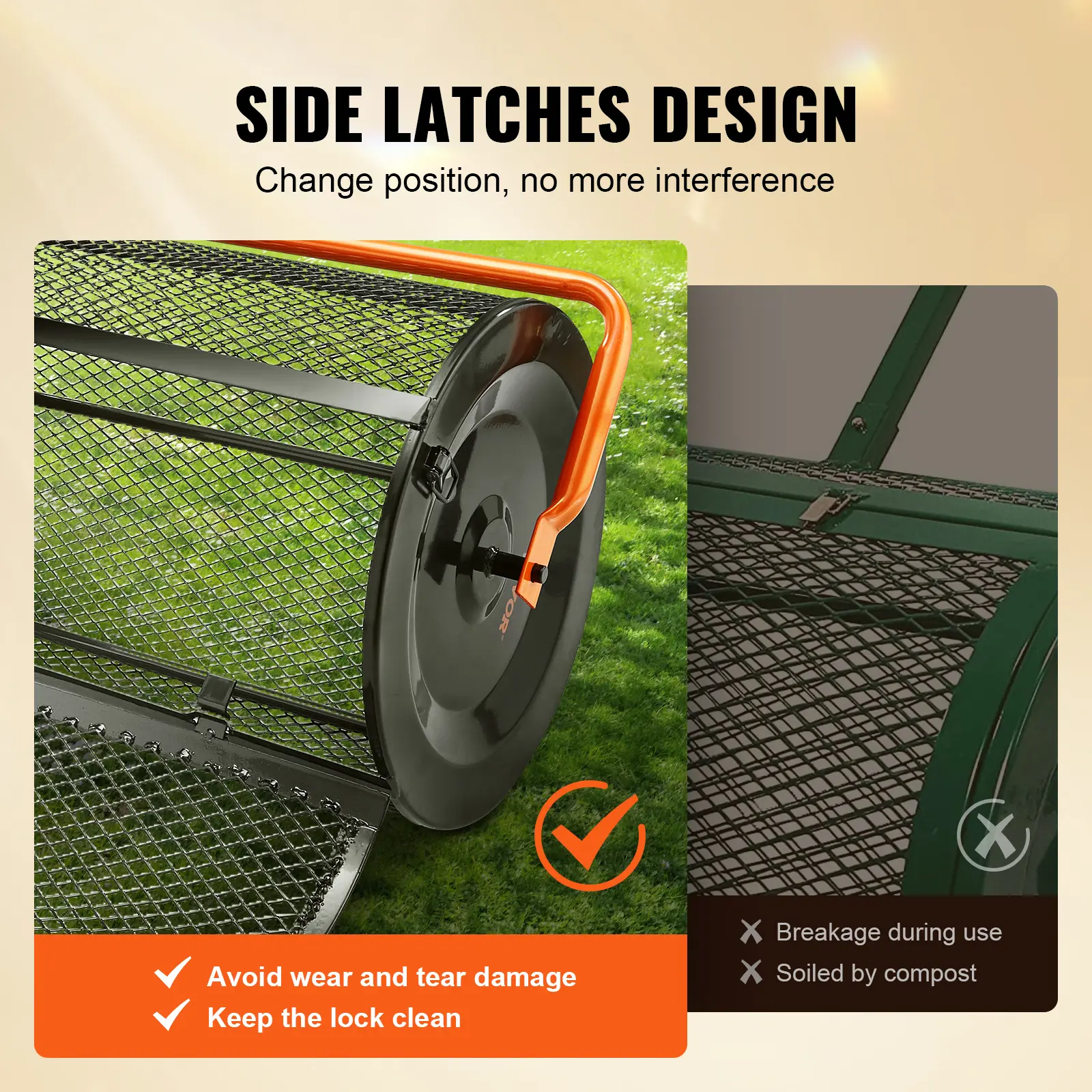 SucceBuy Compost Spreader 24inch Wide Adjustable Handle Lawn and Garden Peat Moss Roller Black For Spreading Manure Topsoil