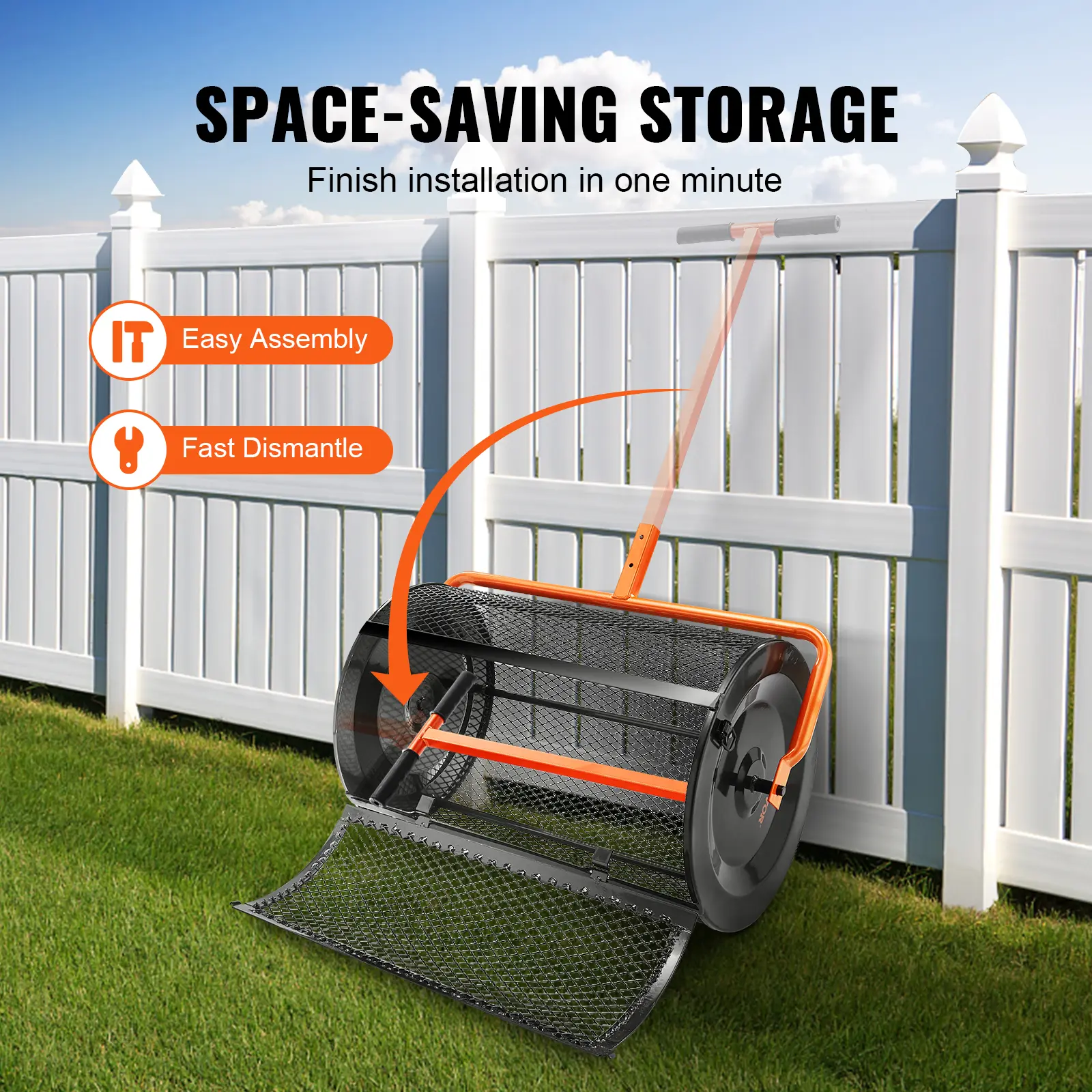 SucceBuy Compost Spreader 24inch Wide Adjustable Handle Lawn and Garden Peat Moss Roller Black For Spreading Manure Topsoil