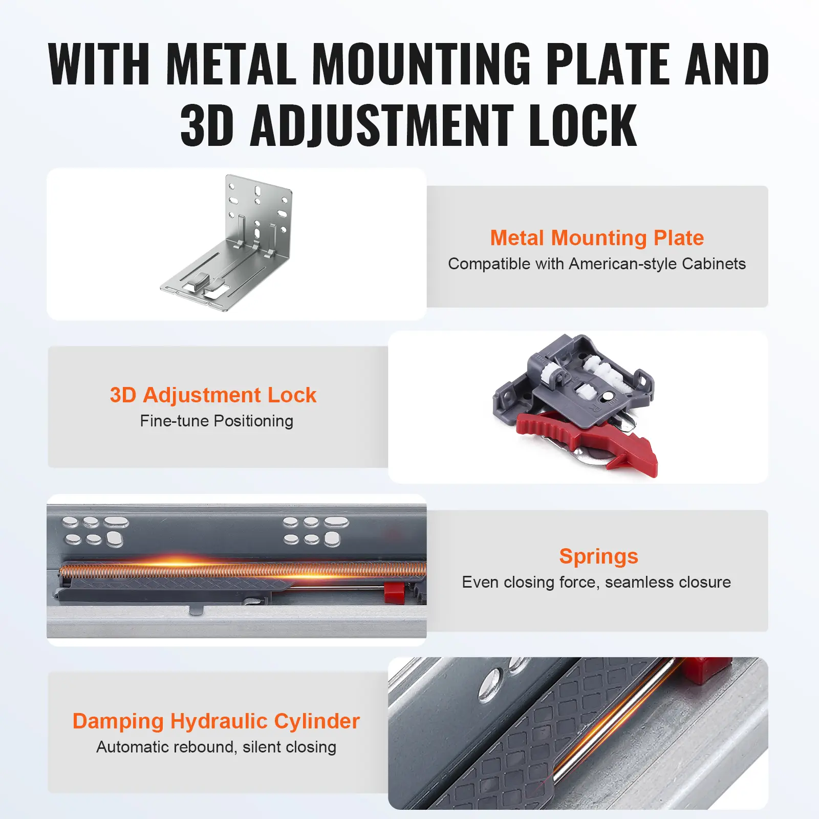 SucceBuy Drawer Bottom Side Mount Rails Heavy Duty Full Ball Bearing Extension Steel Track Soft-Close Noiseless Guide Glides
