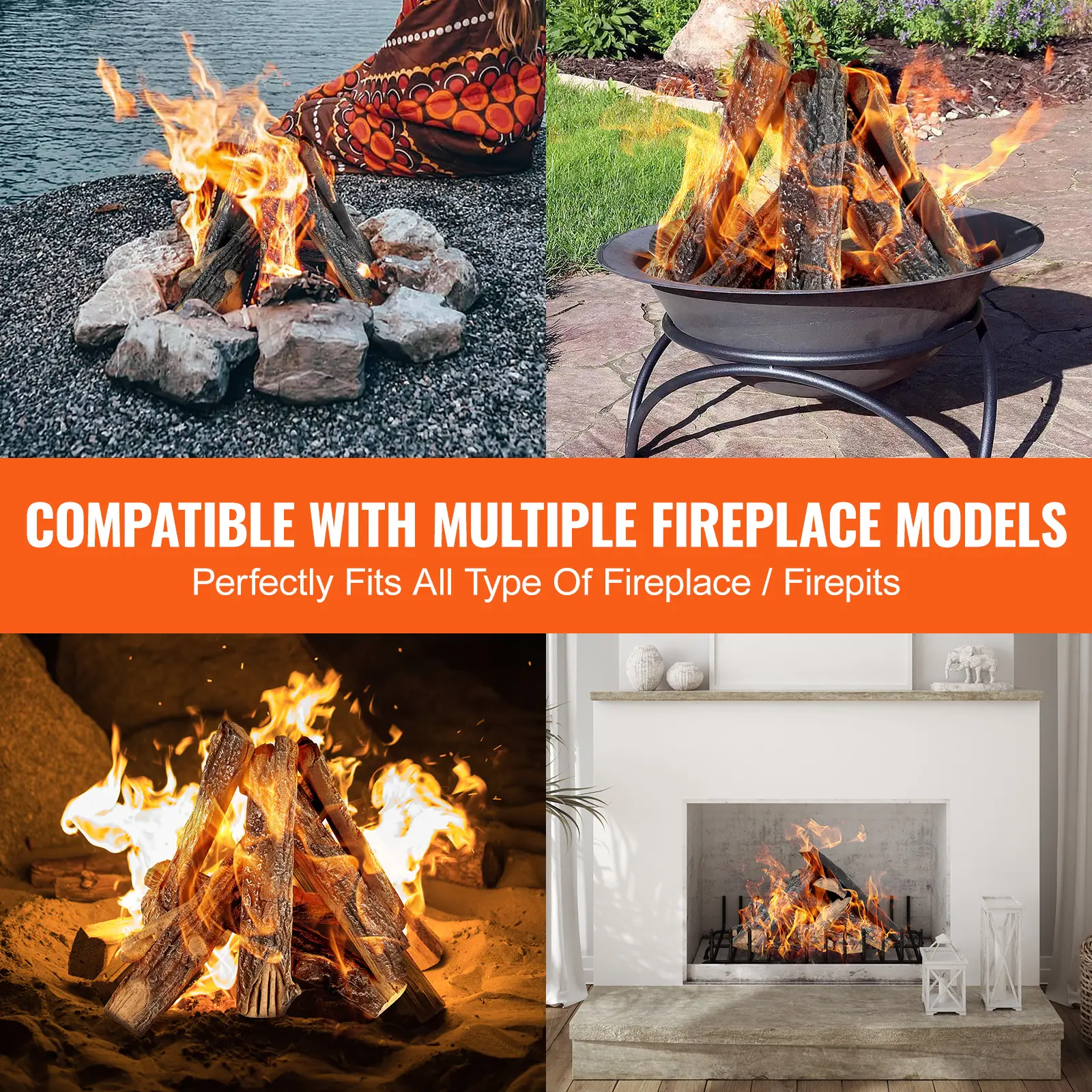 SucceBuy 8Pcs Oak Logs Gas Fireplace Ceramic for Fire place Heat-Resistant Wood Log Gas Realistic Logs Stackable Wood Branches