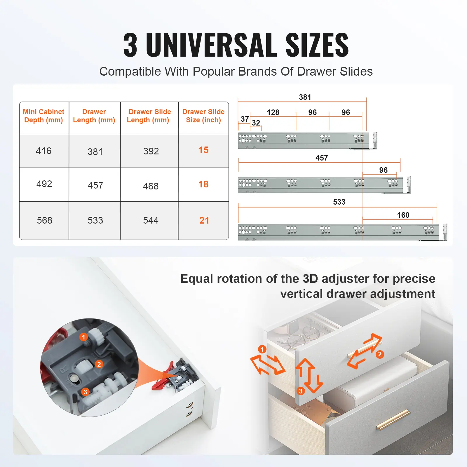 SucceBuy Drawer Bottom Side Mount Rails Heavy Duty Full Ball Bearing Extension Steel Track Soft-Close Noiseless Guide Glides