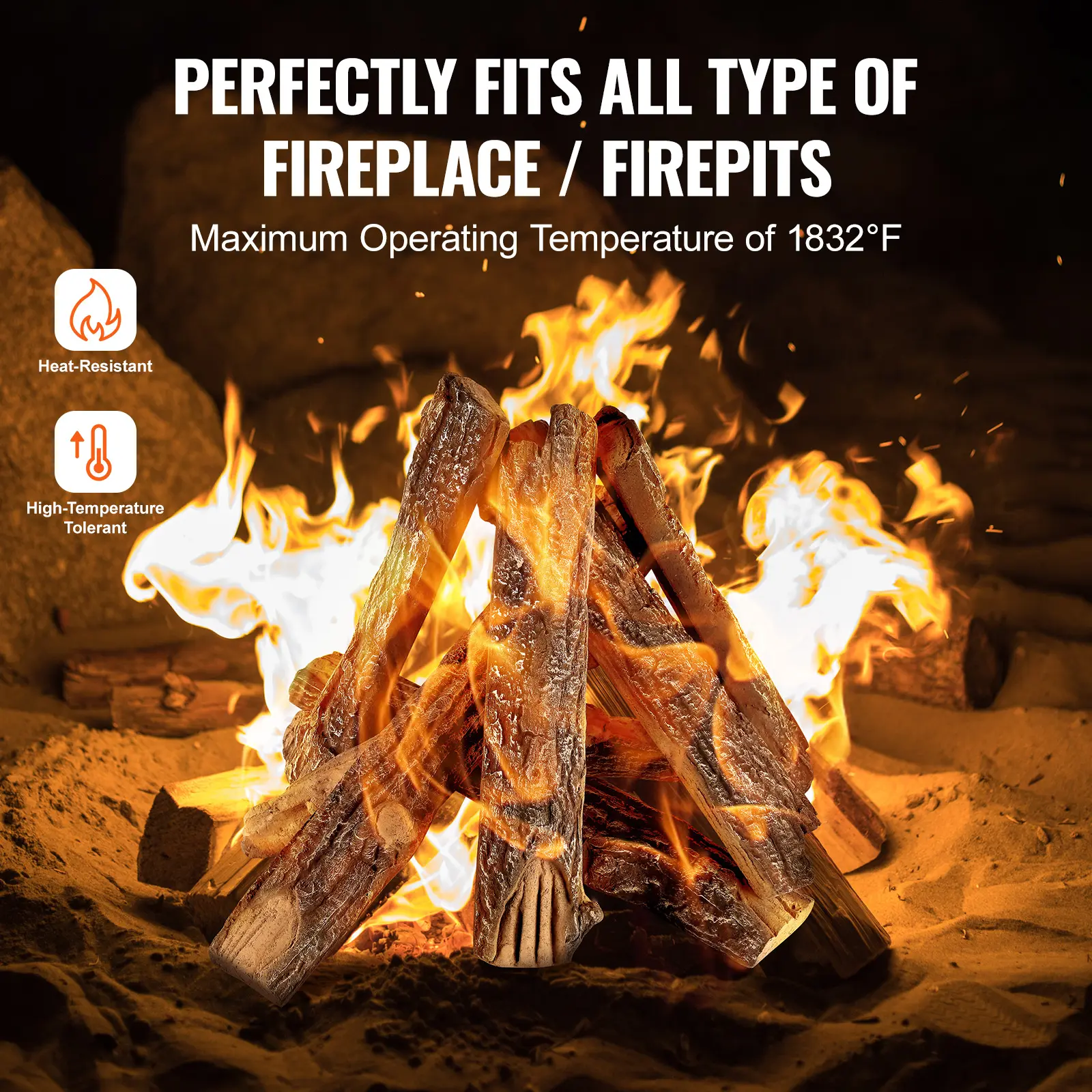 SucceBuy 8Pcs Oak Logs Gas Fireplace Ceramic for Fire place Heat-Resistant Wood Log Gas Realistic Logs Stackable Wood Branches