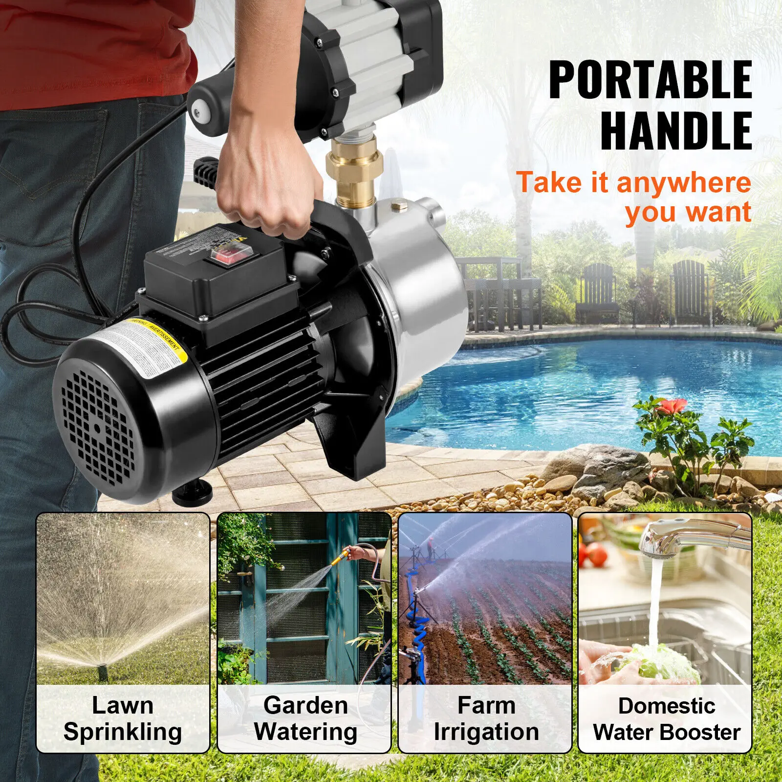 SucceBuy Shallow Well Pump Portable Sprinkler Booster Jet Pumps, Automatic Controller for Garden Lawn Irrigation Water Transfer