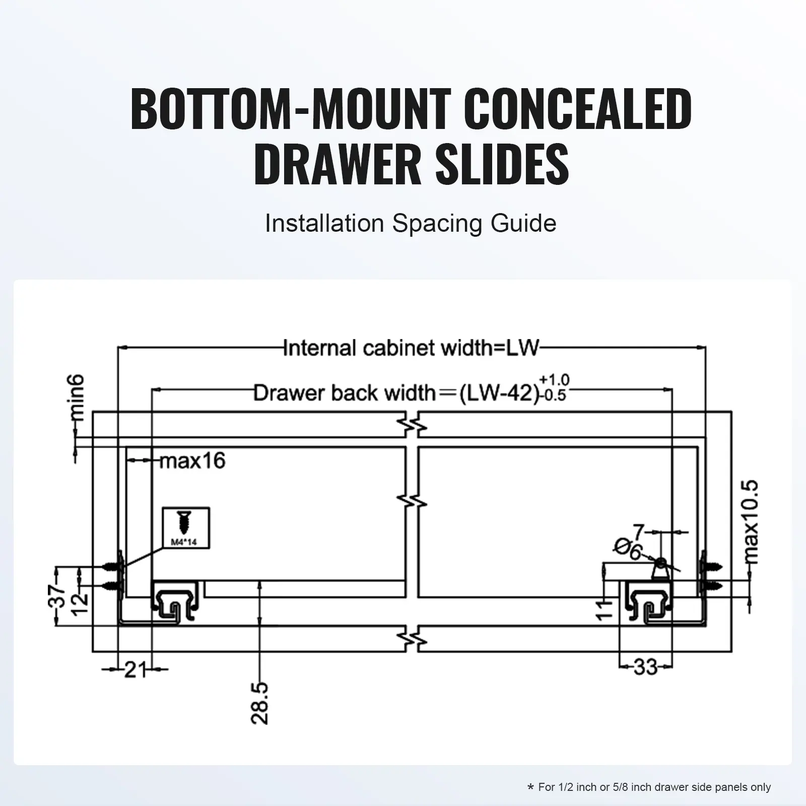 SucceBuy Drawer Bottom Side Mount Rails Heavy Duty Full Ball Bearing Extension Steel Track Soft-Close Noiseless Guide Glides