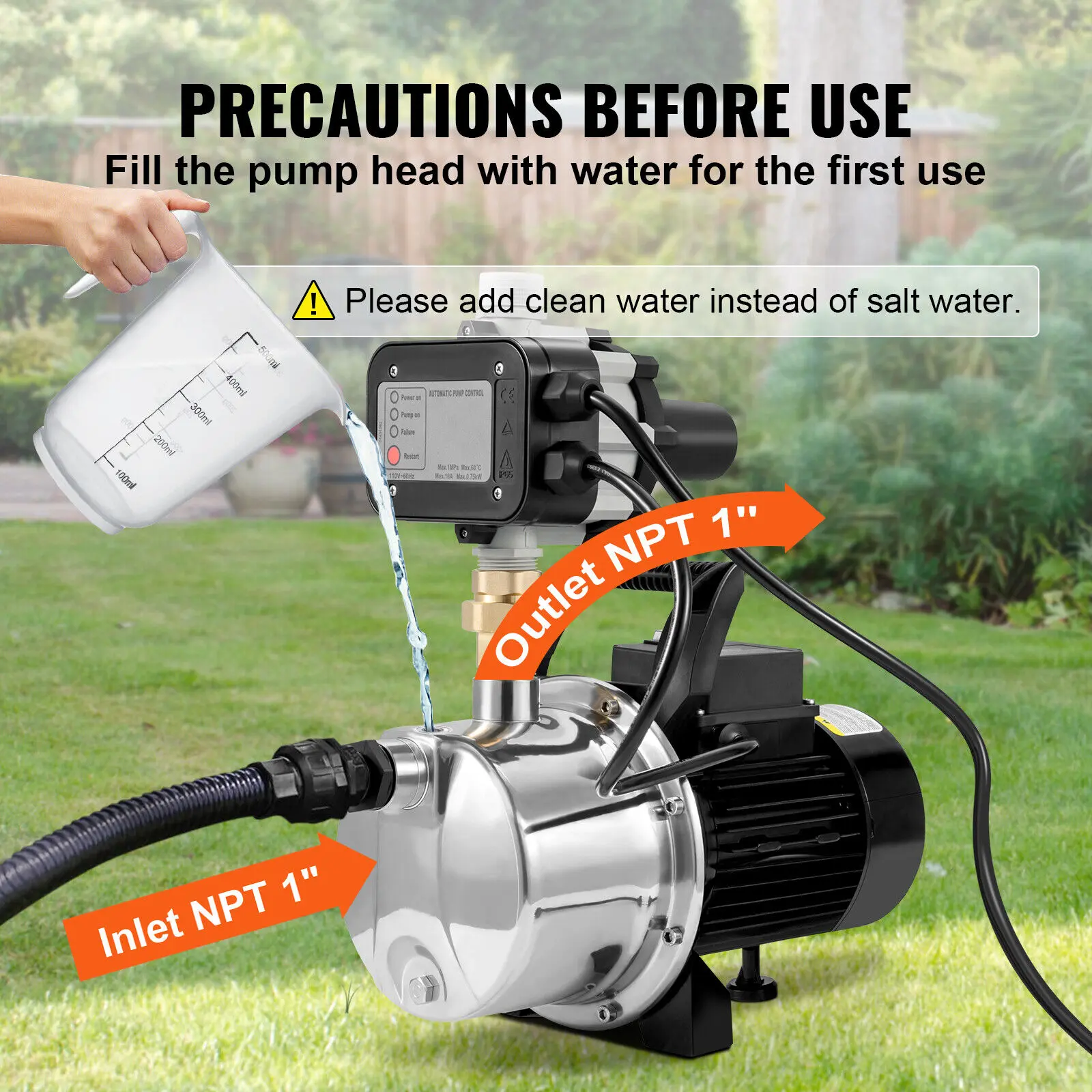SucceBuy Shallow Well Pump Portable Sprinkler Booster Jet Pumps, Automatic Controller for Garden Lawn Irrigation Water Transfer