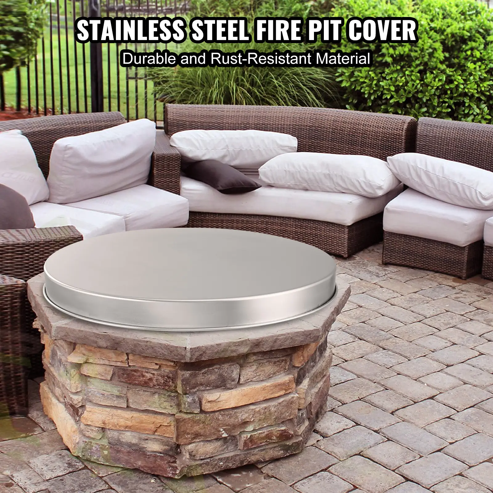 SucceBuy Fire Pit Cover Lid 27"/20" Portable Spark Screen Stainless Steel Steel Metal Cover Outdoor Camping Stove Accessory