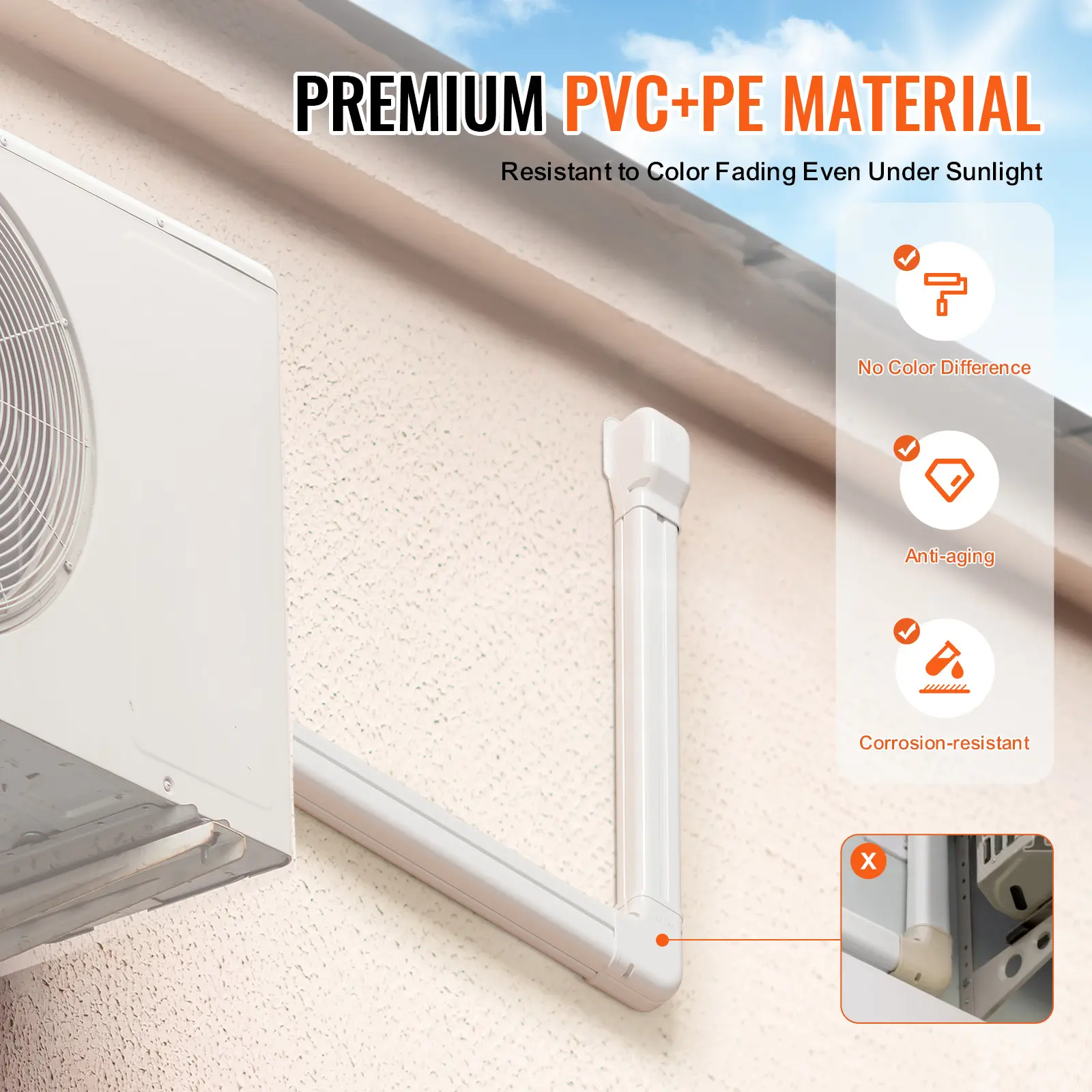 SucceBuy Mini Split Line Set Cover PVC Decorative Pipe Line Cover For Air Conditioner Easy to Install Paintable for Heat Pump