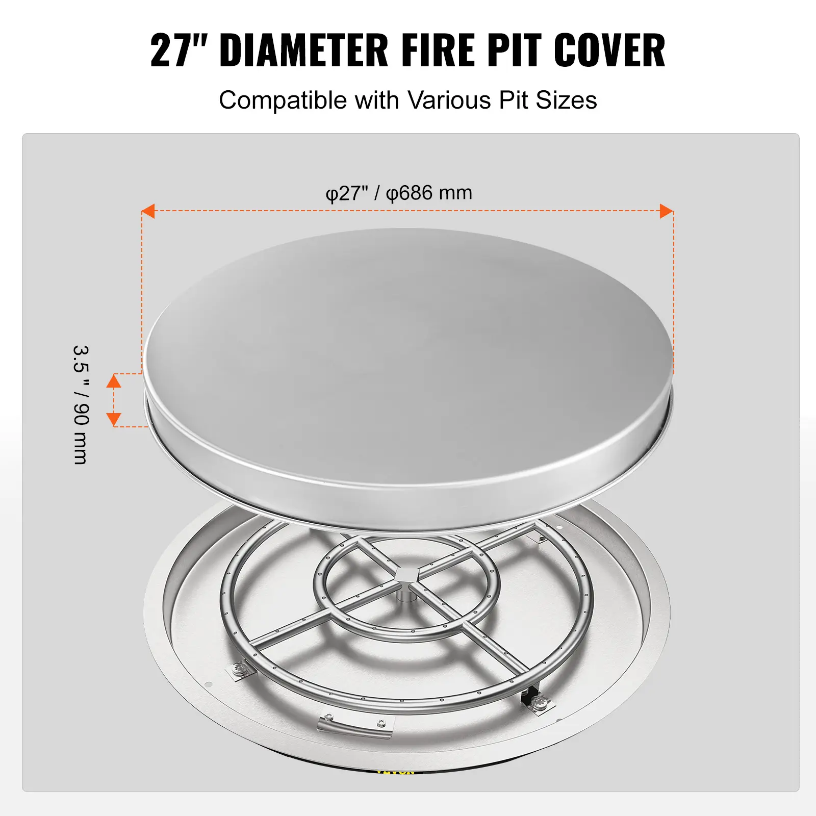 SucceBuy Fire Pit Cover Lid 27"/20" Portable Spark Screen Stainless Steel Steel Metal Cover Outdoor Camping Stove Accessory