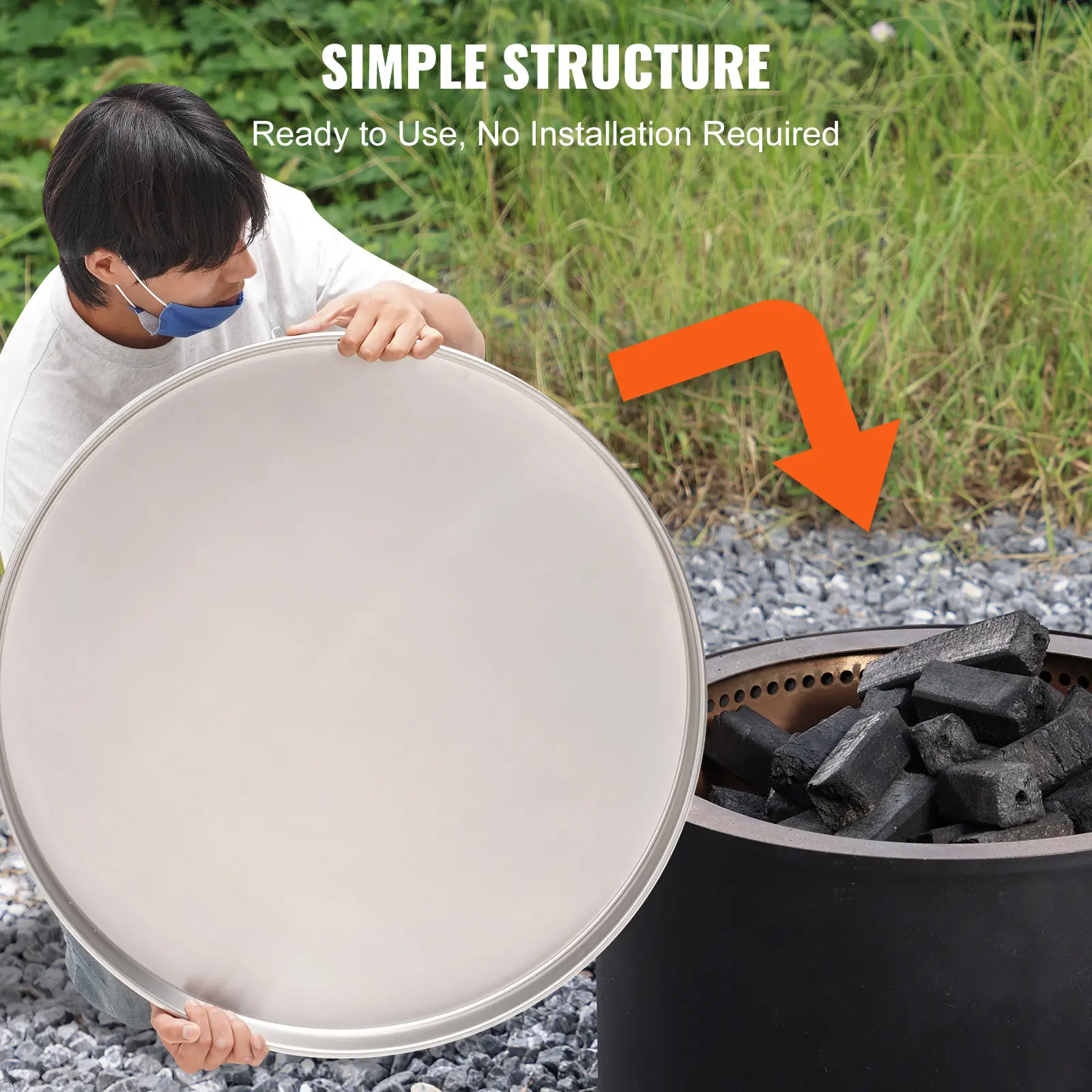 SucceBuy Fire Pit Cover Lid 27"/20" Portable Spark Screen Stainless Steel Steel Metal Cover Outdoor Camping Stove Accessory