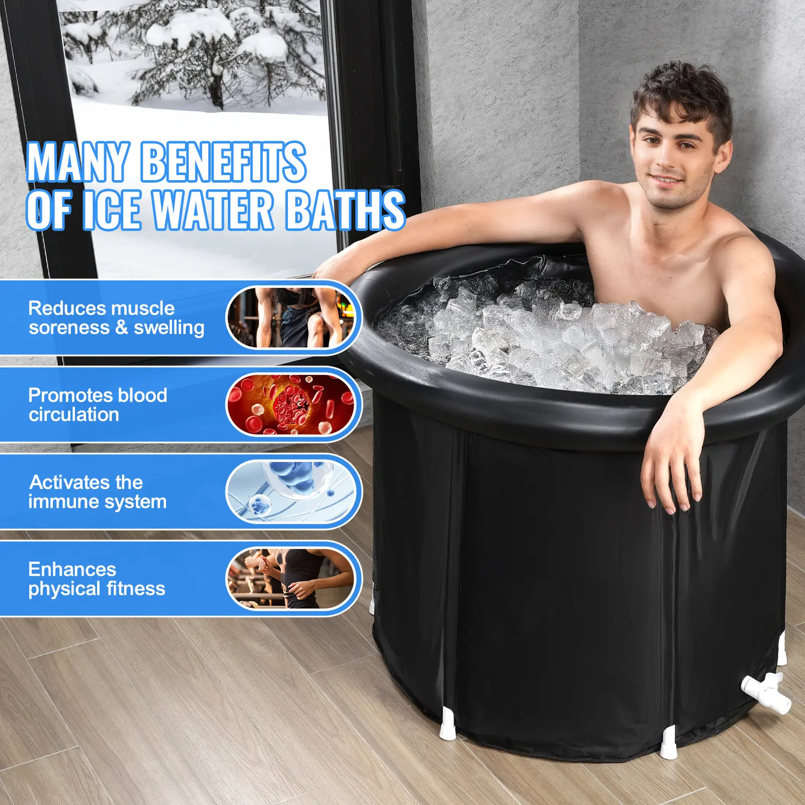 SucceBuy Ice Bath Tub Cold Water Therapy Plunge Tub for Athletes Portable Outdoor Ice Barrel Plunge Pool Inflatable Ice Bathtub