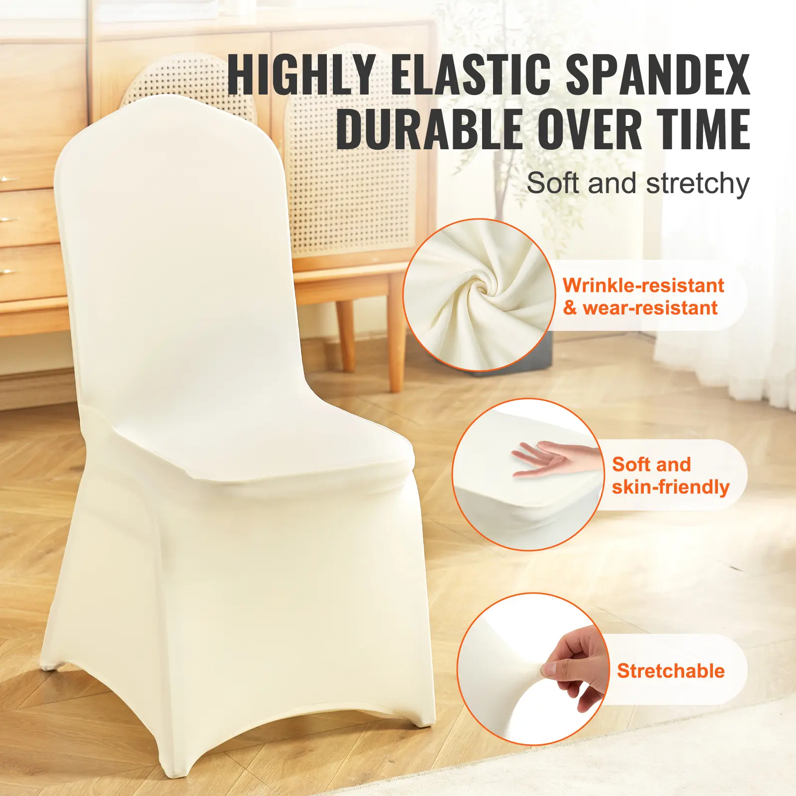 SucceBuy 30/50PCS Ivory Stretch Spandex Folding Chair Covers Universal Fitted Chair Cover Removable Protective Slipcovers