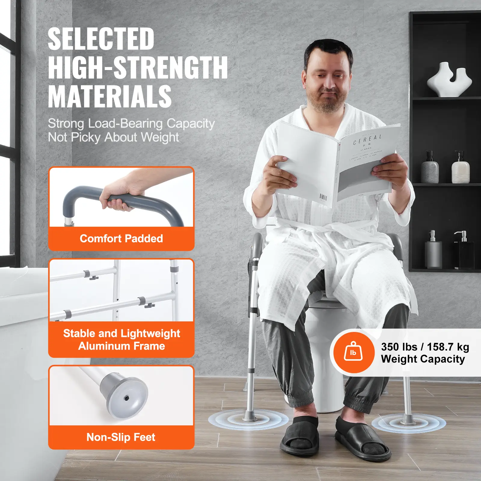 SucceBuy Raised Toilet Seat 7-Position Height Adjustment 19.3" - 25.2" 350lbs Weight Capacity with Comfort Padded Aluminum Frame