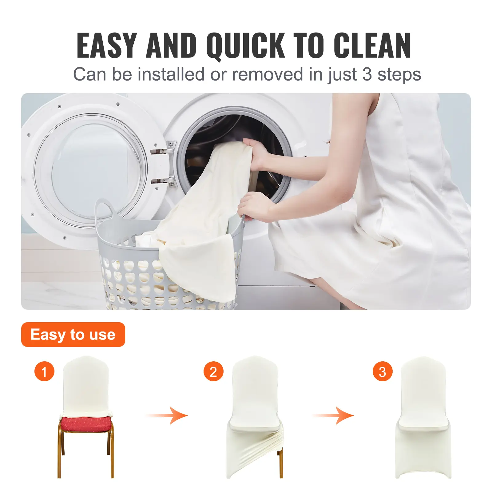 SucceBuy 30/50PCS Ivory Stretch Spandex Folding Chair Covers Universal Fitted Chair Cover Removable Protective Slipcovers
