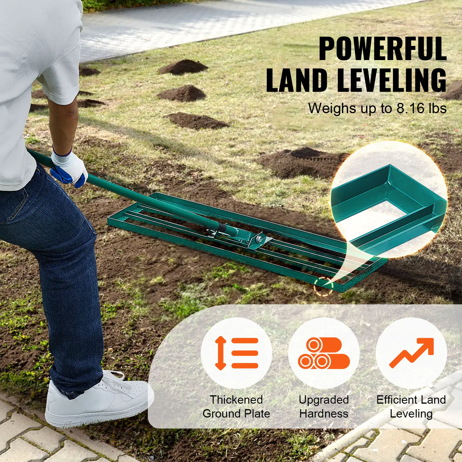 SucceBuy Lawn Leveling Rake 36inchx10inch Heavy-duty Lawn Leveler With 78inch Steel Extended Handle For Garden Golf Lawn Farm