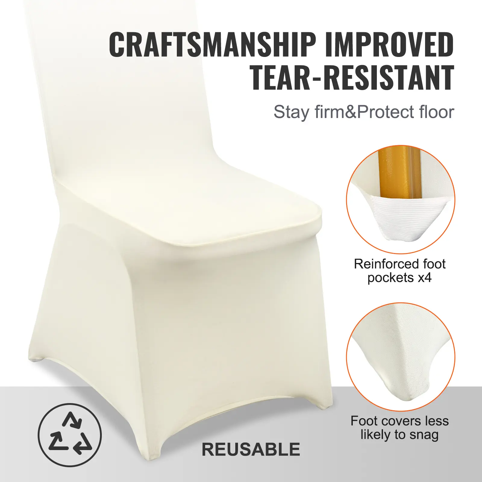 SucceBuy 30/50PCS Ivory Stretch Spandex Folding Chair Covers Universal Fitted Chair Cover Removable Protective Slipcovers