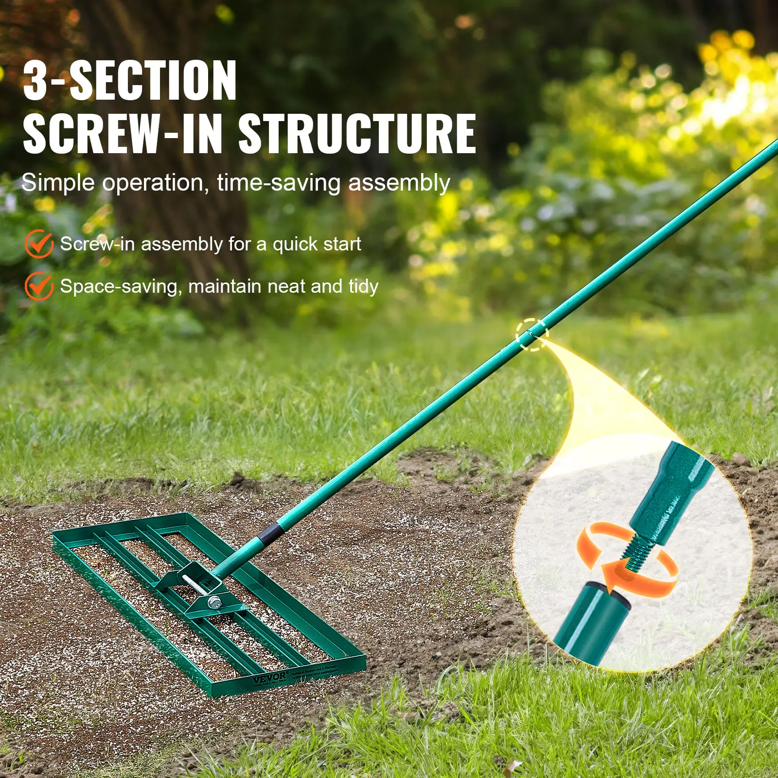 SucceBuy Lawn Leveling Rake 36inchx10inch Heavy-duty Lawn Leveler With 78inch Steel Extended Handle For Garden Golf Lawn Farm
