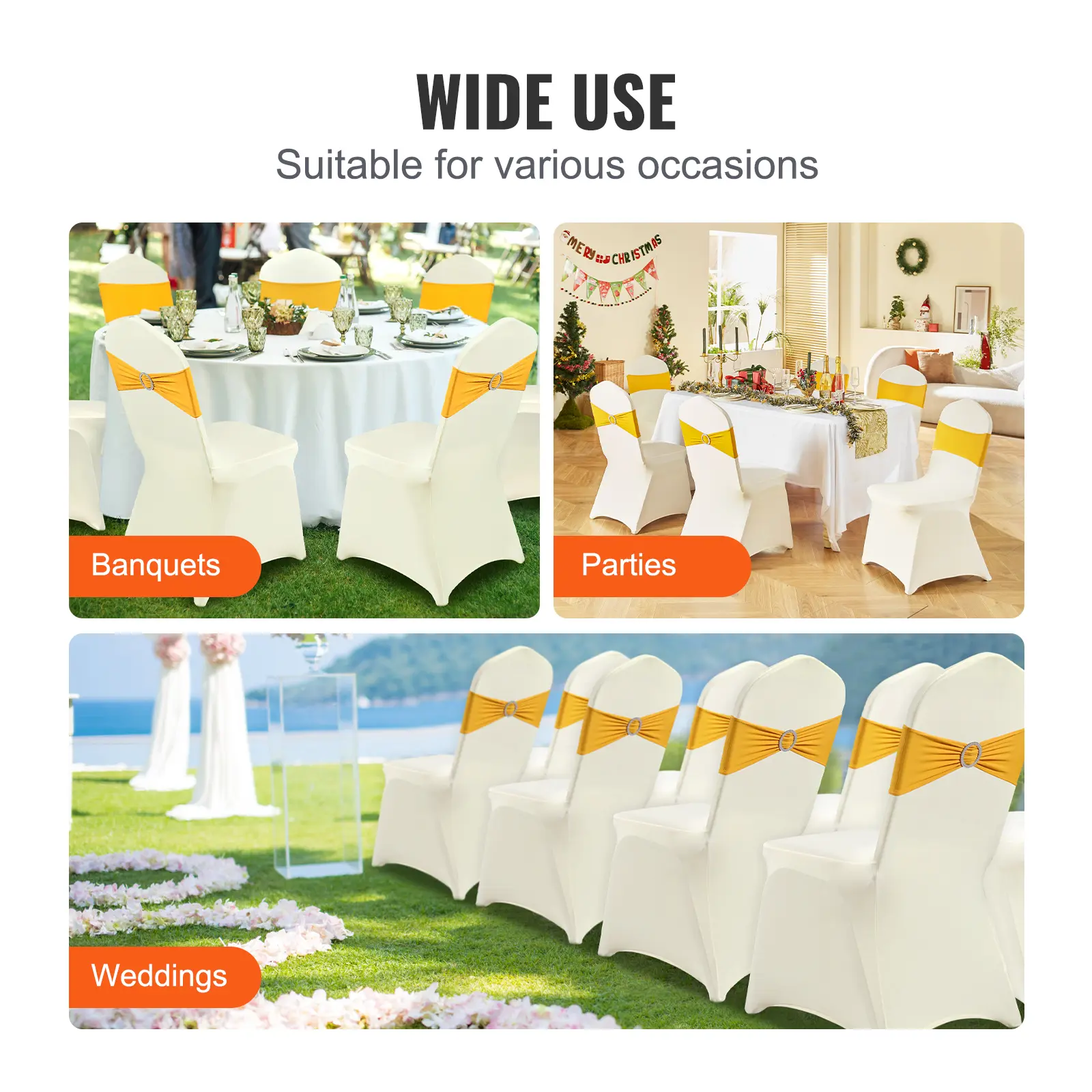 SucceBuy 30/50PCS Ivory Stretch Spandex Folding Chair Covers Universal Fitted Chair Cover Removable Protective Slipcovers