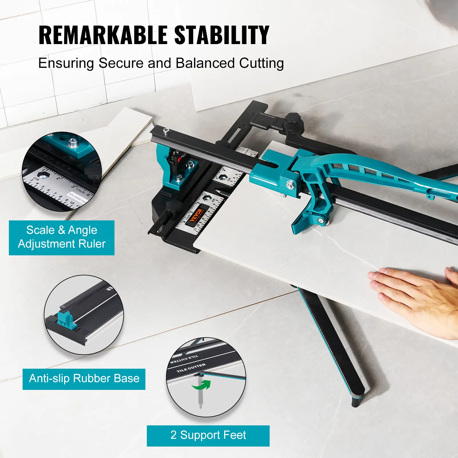 SucceBuy Manual Tile Cutter Laser Positioning Single Rails W/ Supporting Feet Professional Push Knife for Cutting Ceramic