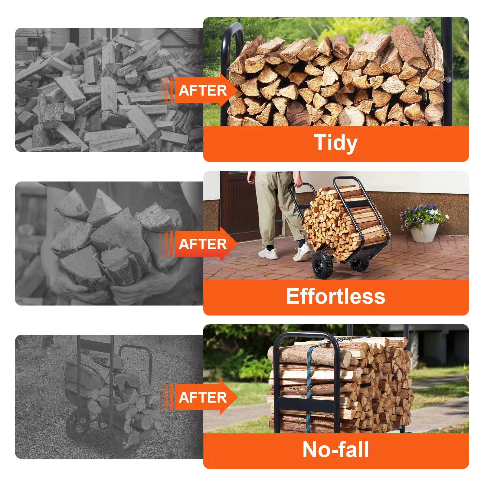 SucceBuy Firewood Log Cart Outdoor and Indoor Wood Rack Storage Mover with Wheels Heavy Duty Steel for Fireplace Fire Pit Black