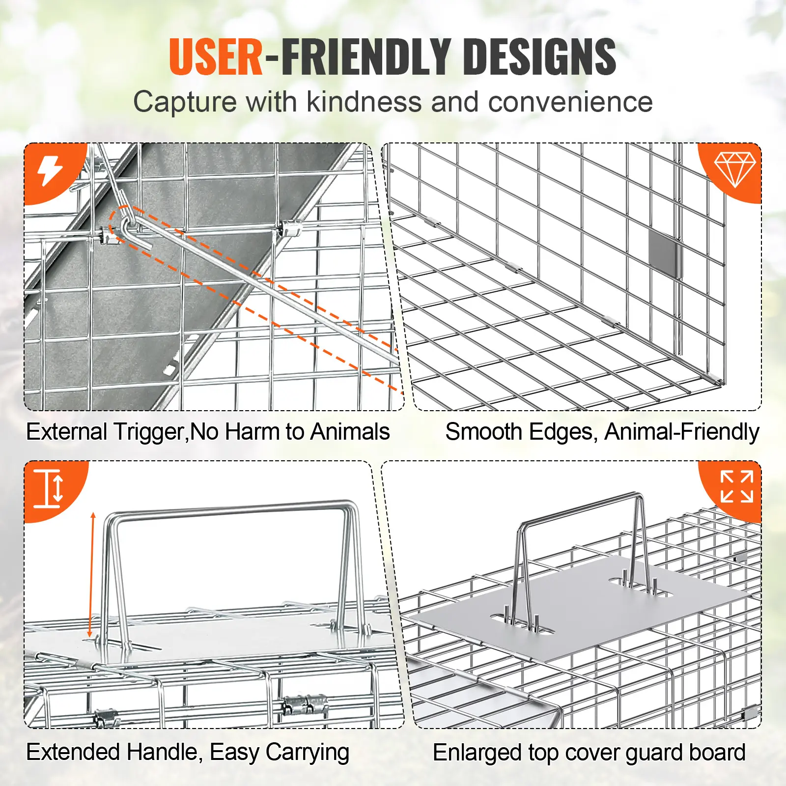VEVOR Live Animal Cage Trap Humane Cat Trap Galvanized Iron Folding Animal Trap with Handle for Rabbits Stray Cats Squirrels