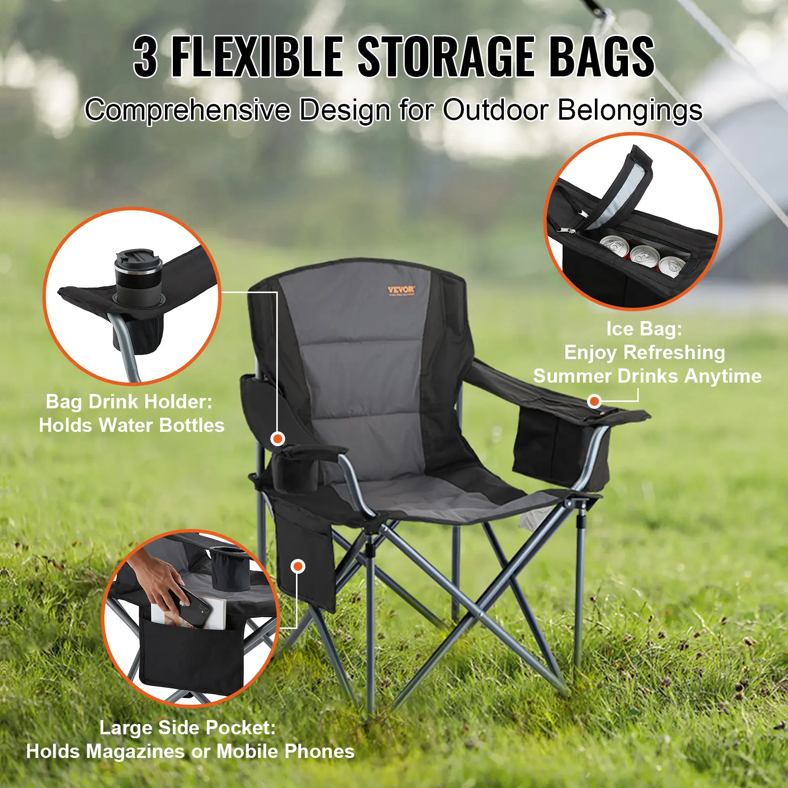 SucceBuy Outdoor Camping Chair 350lbs High Load Ultralight Folding Chair Portable Beach Hiking Picnic Travel Seat Fishing Tool