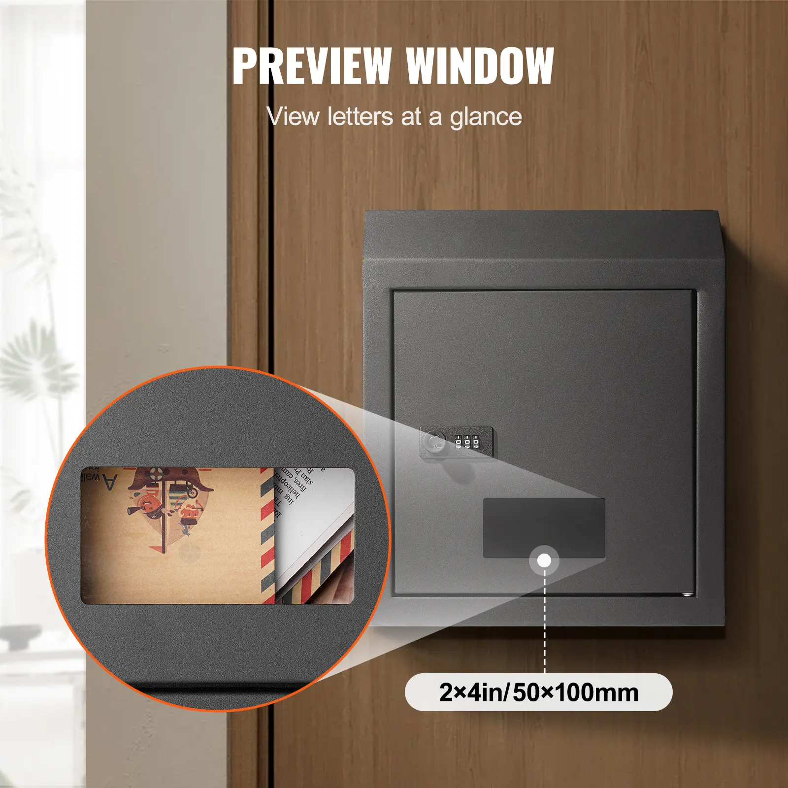 SucceBuy Through The Door Key Drop Box Heavy Duty Steel Plate Through the Door Mailbox with 12" Combination Lock Mail Drop Box