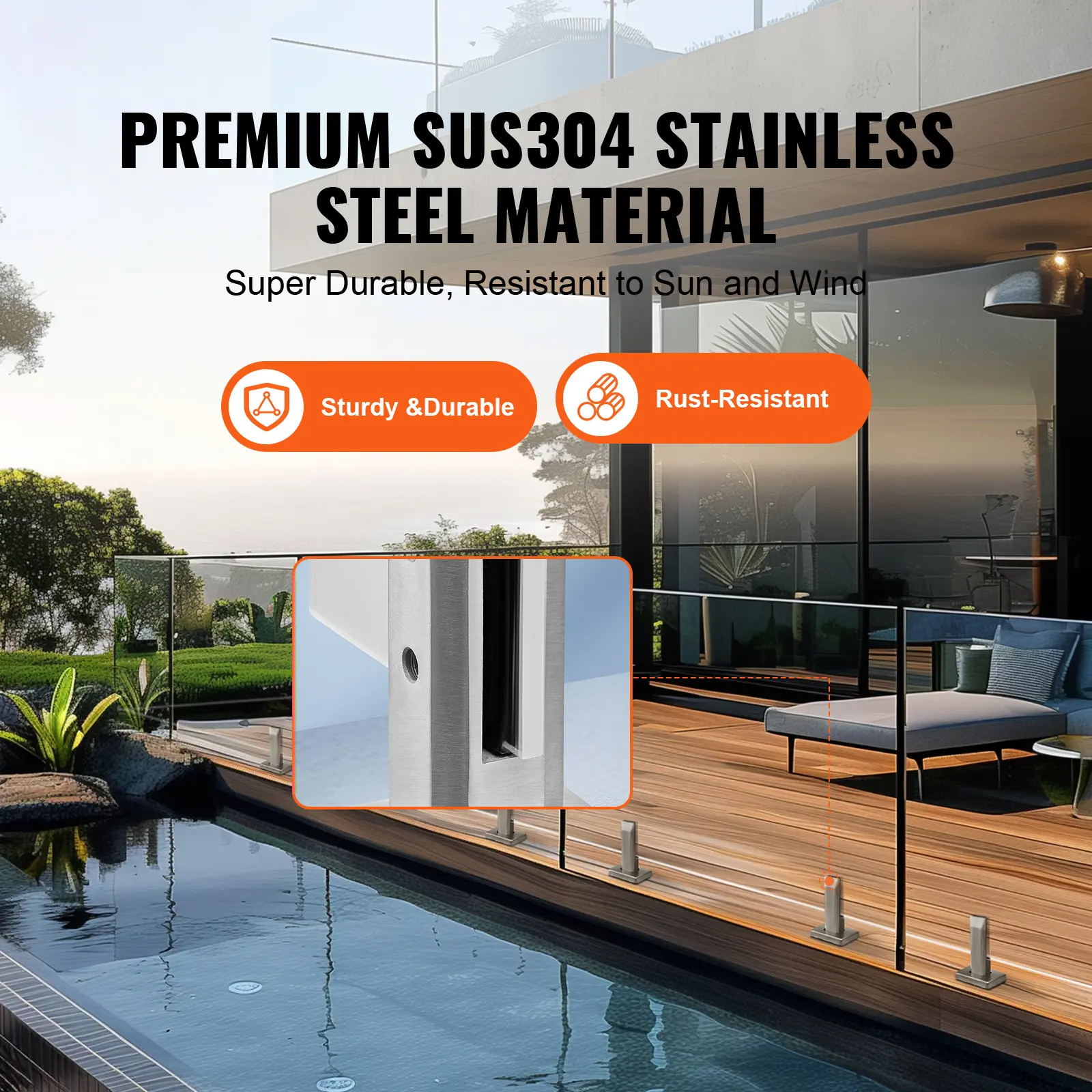 SucceBuy Glass Clamp 4 PCS Square Glass Railing Bracket for 0.31 "-0.47 " Tempered Glass 0.12” Thick for Balcony Garden Deck