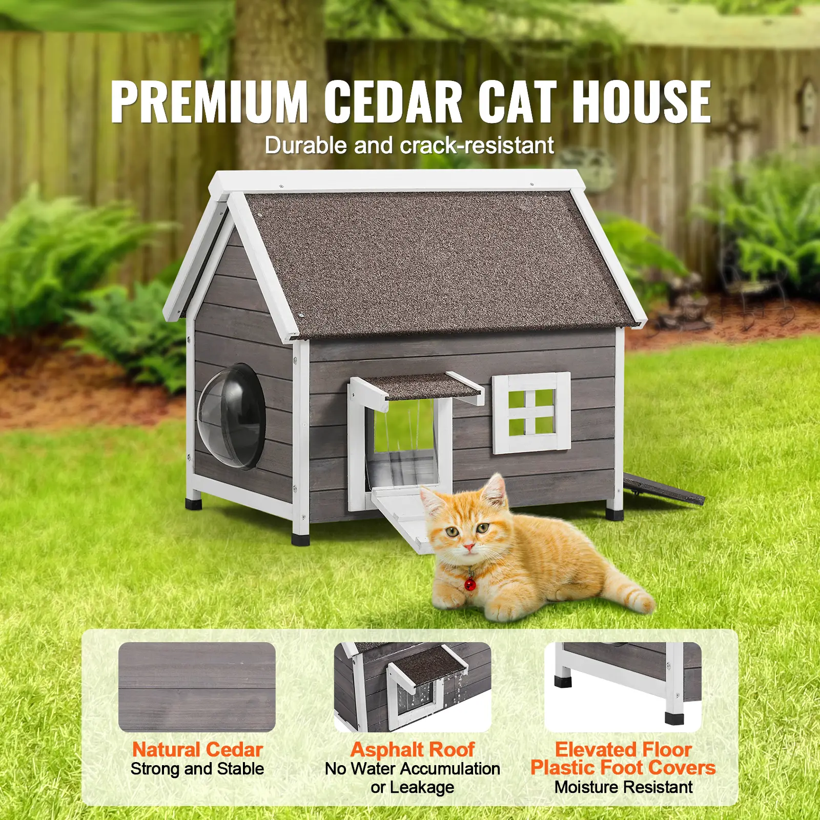 SucceBuy Outdoor Cat House 22"x30"x26" Weatherproof Feral Cat Shelter for Multiple Cats Outdoor Wooden Cat House with Side Door