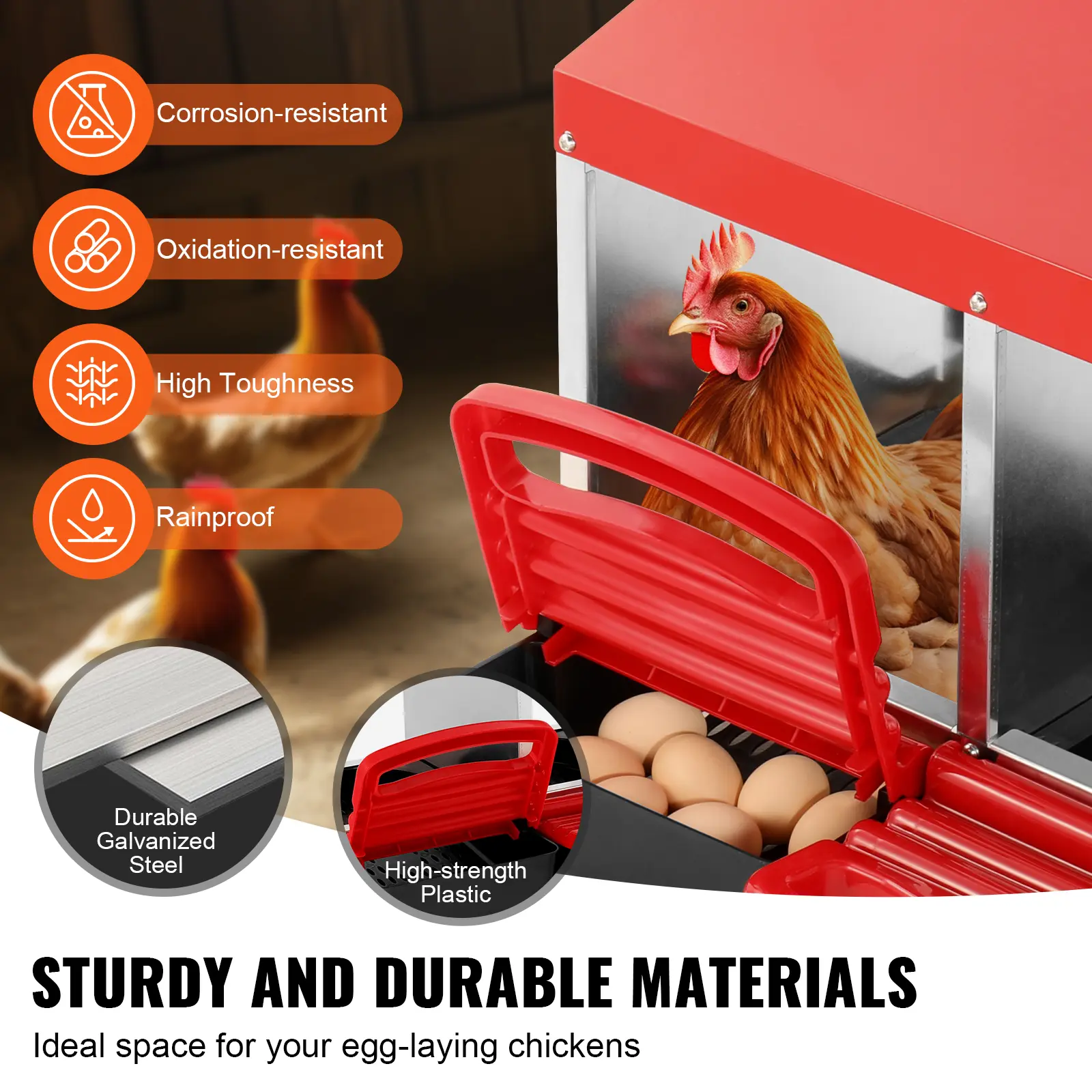 SucceBuy Chicken Nest Box 30 to 45 in Stable & Corrosion-Resistant Mental Nesting Boxes with Inclined Nesting Boxes Bottom Holes
