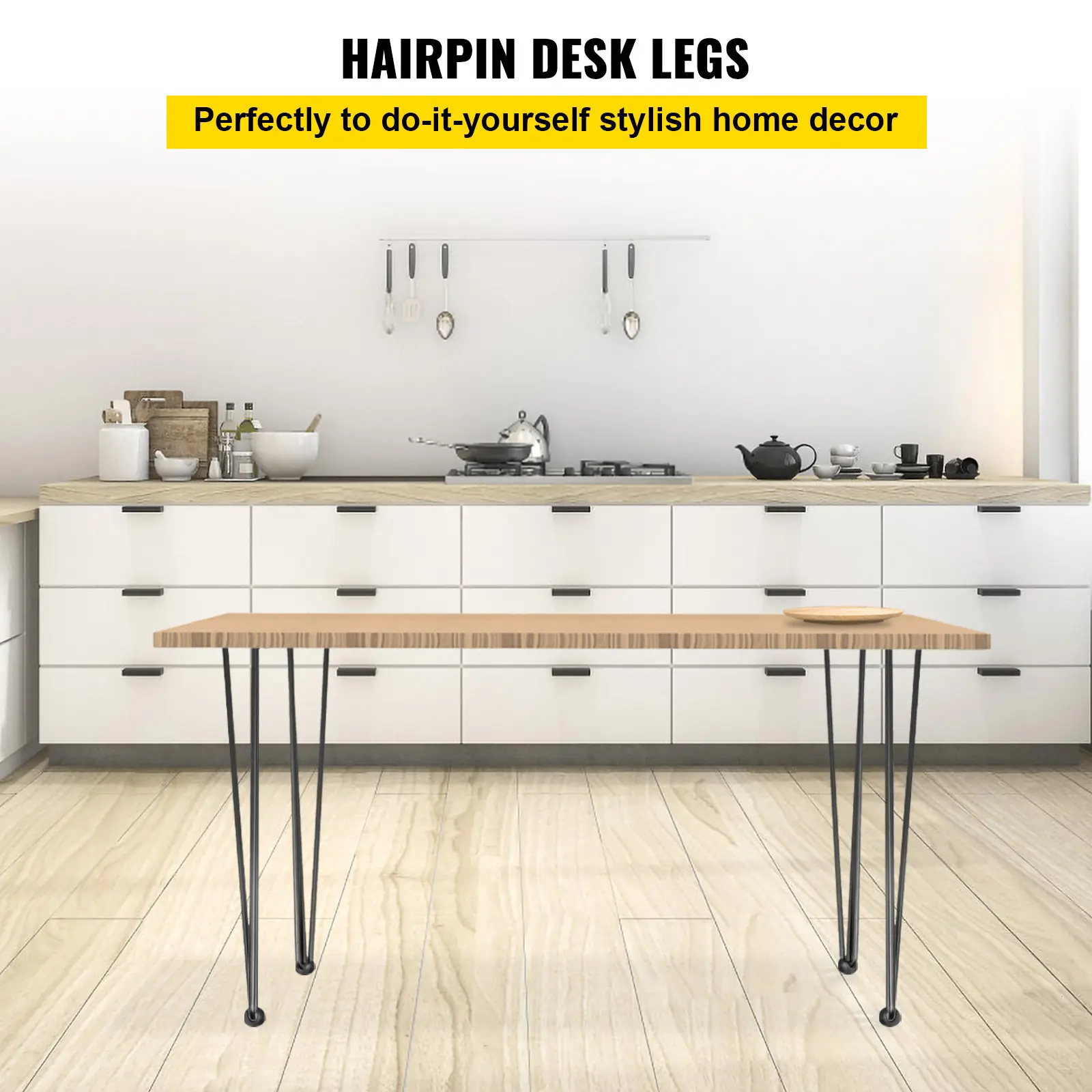 SucceBuy Hairpin Table Legs Black Set of 4 Desk Legs 3 Rods for Bench Desk Dining Chairs Carbon Steel DIY Heavy Duty Furniture