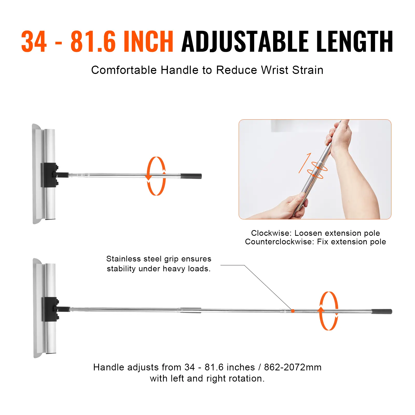 SucceBuy Drywall Skimming Blade Set 10/16/24/32/40 inch Skimming Blades + 34-81.6 in Extension Handle Pole Stainless Steel Knife