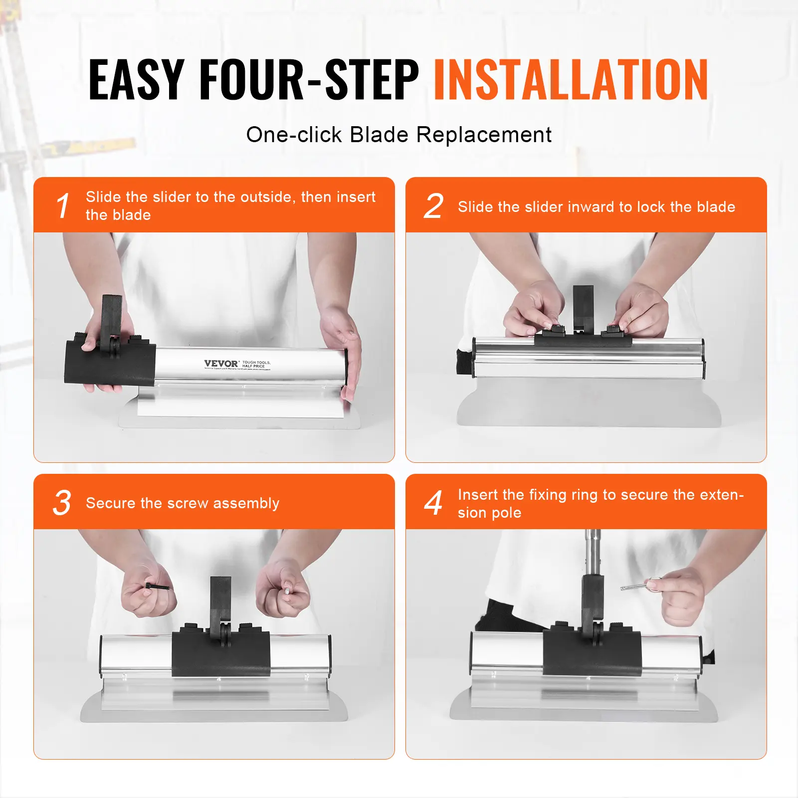 SucceBuy Drywall Skimming Blade Set 10/16/24/32/40 inch Skimming Blades + 34-81.6 in Extension Handle Pole Stainless Steel Knife