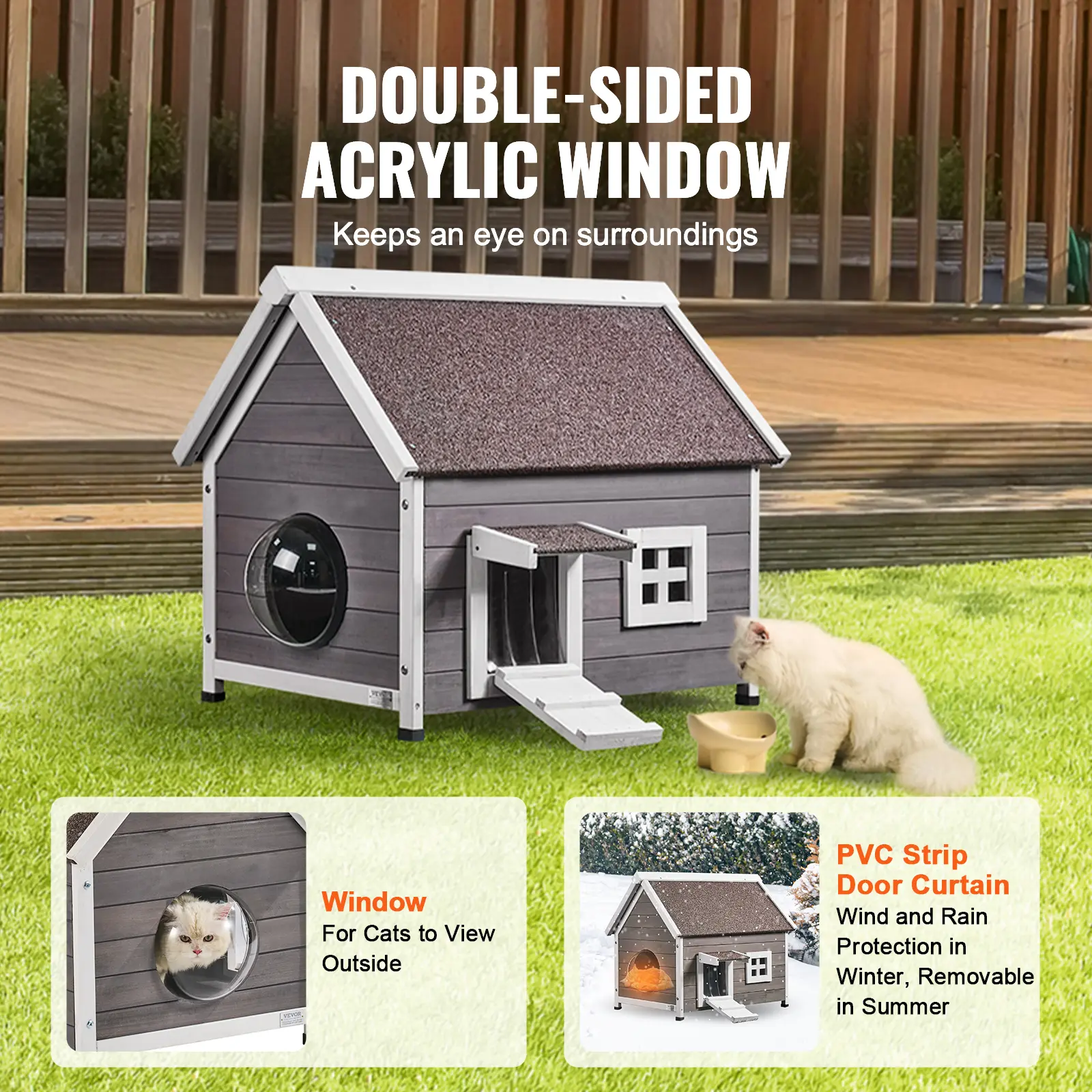 SucceBuy Outdoor Cat House 22"x30"x26" Weatherproof Feral Cat Shelter for Multiple Cats Outdoor Wooden Cat House with Side Door