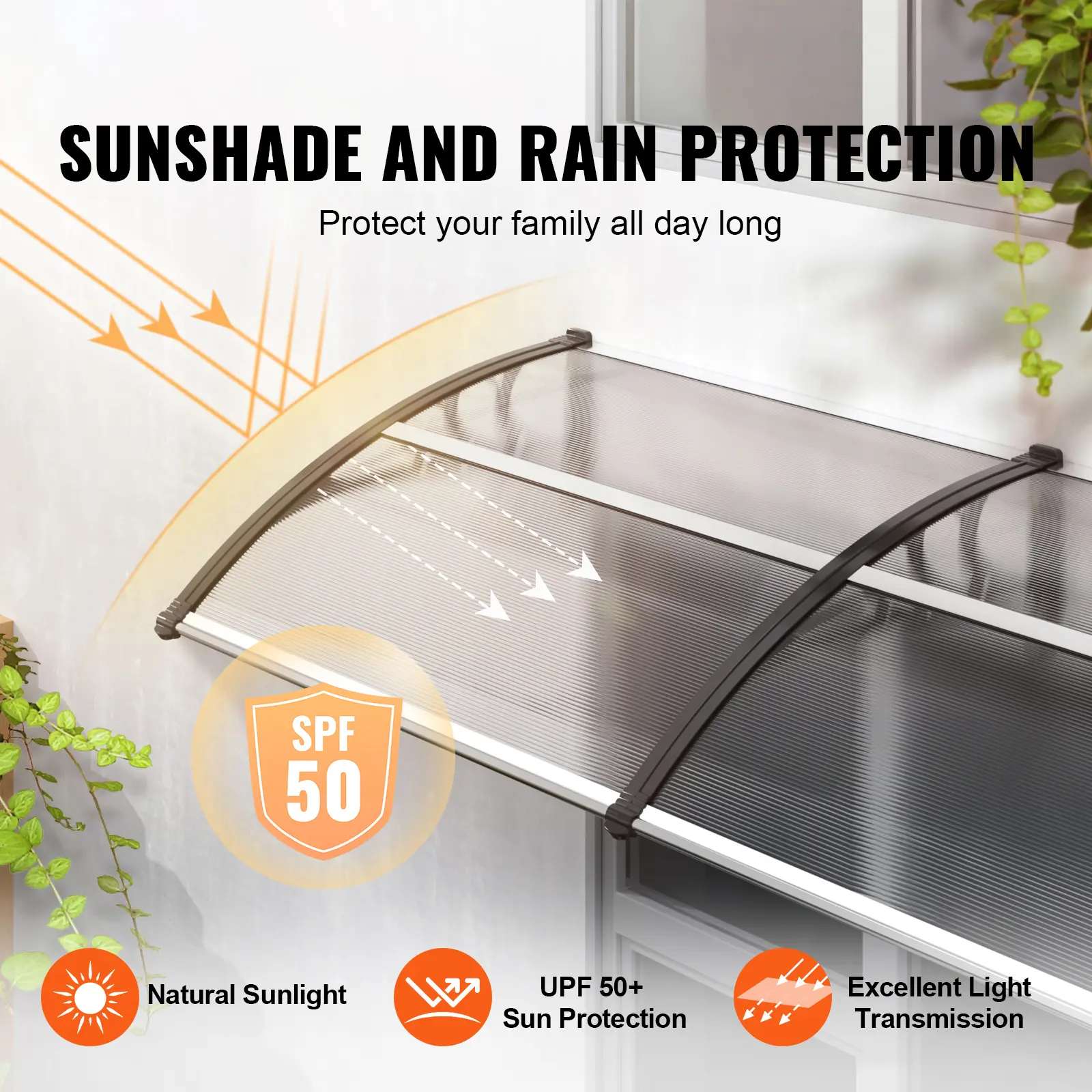 SucceBuy Window Door Awning Canopy UF50+PC Sunshade Outdoor Patio Awning Waterproof for Sun Shutter UV Rain Snow Protection