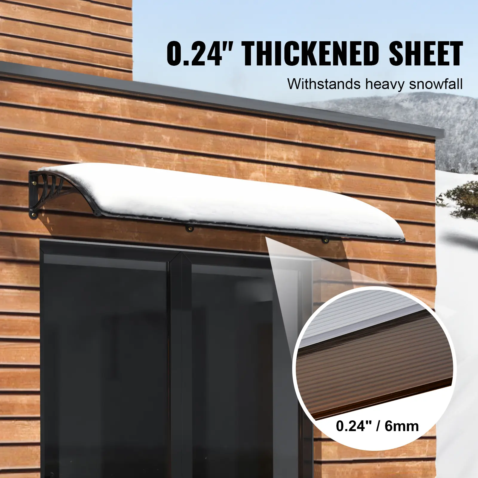 SucceBuy Window Door Awning Canopy UF50+PC Sunshade Outdoor Patio Awning Waterproof for Sun Shutter UV Rain Snow Protection