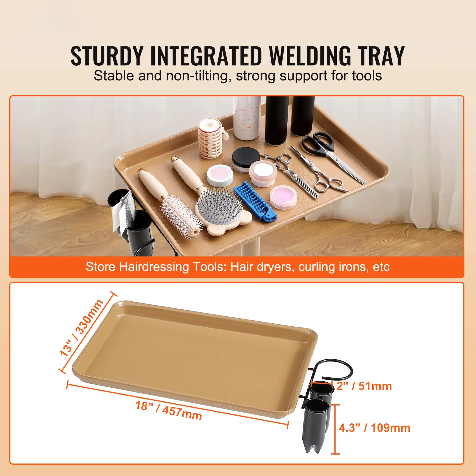 SucceBuy Salon Tray Cart 30"-43" Height Adjustable Rolling Salon Tray Cold-rolled Plate Tattoo Tray with 5 Wheels (2 Lockable) 