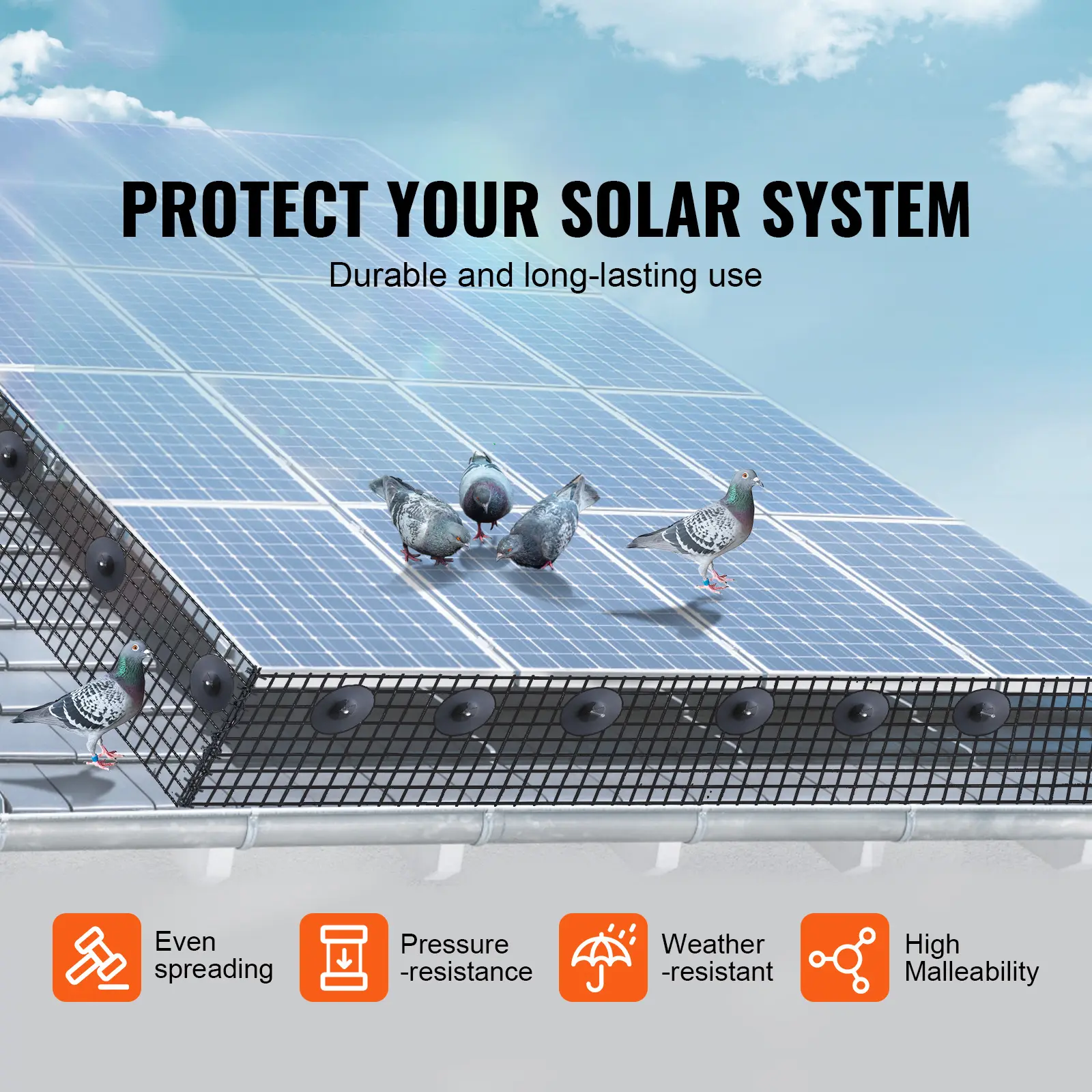 SucceBuy Solar Panel Bird Guard Critter Guard Roll Kit Stainless Steel Fastener Solar Panel Rustproof PVC Coating Wire Roll Mesh