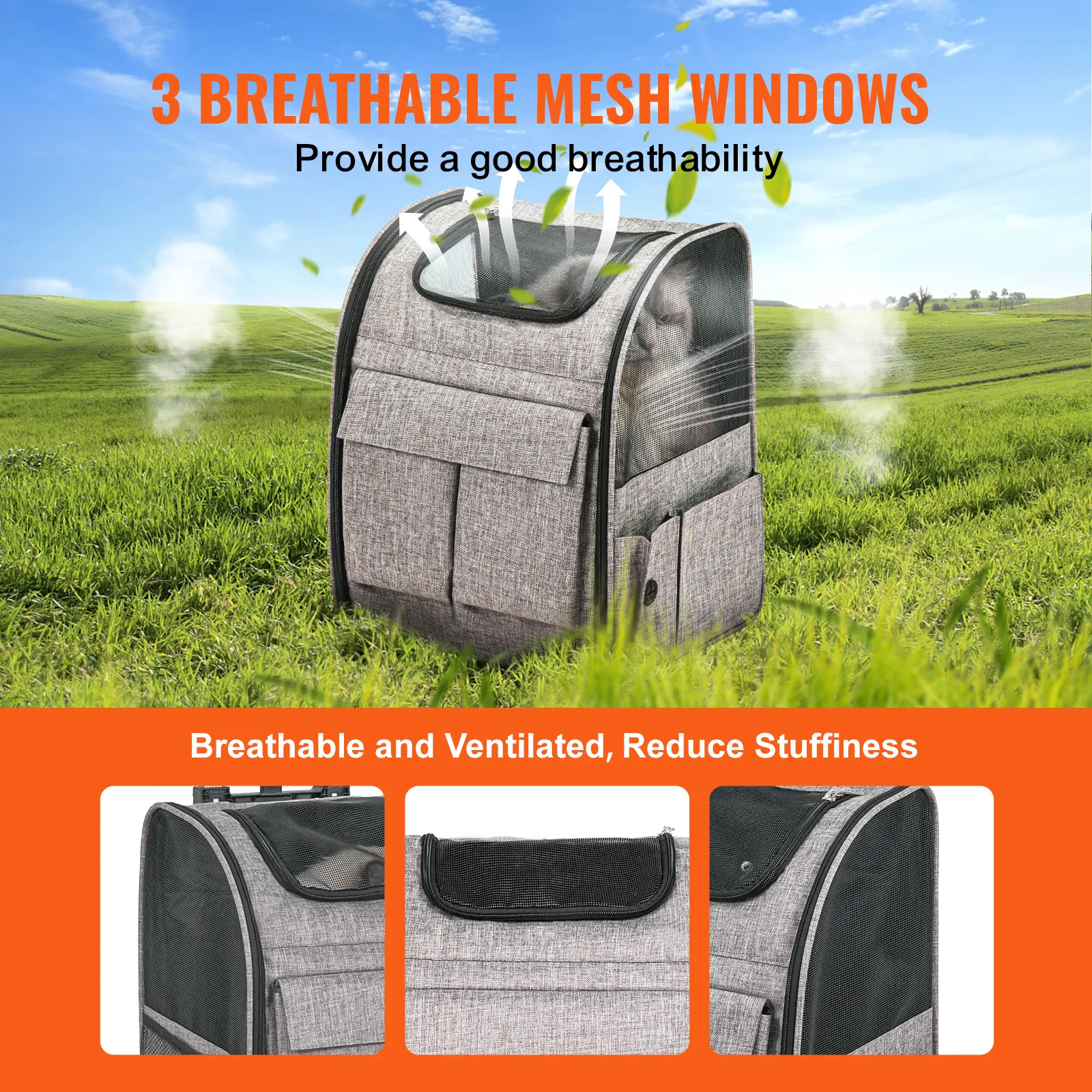 SucceBuy Pet Cat Carrier Breathable Outgoing Dog Carry Backpack with Telescopic Handle Wheels and Shoulder Strap for Travel Trip