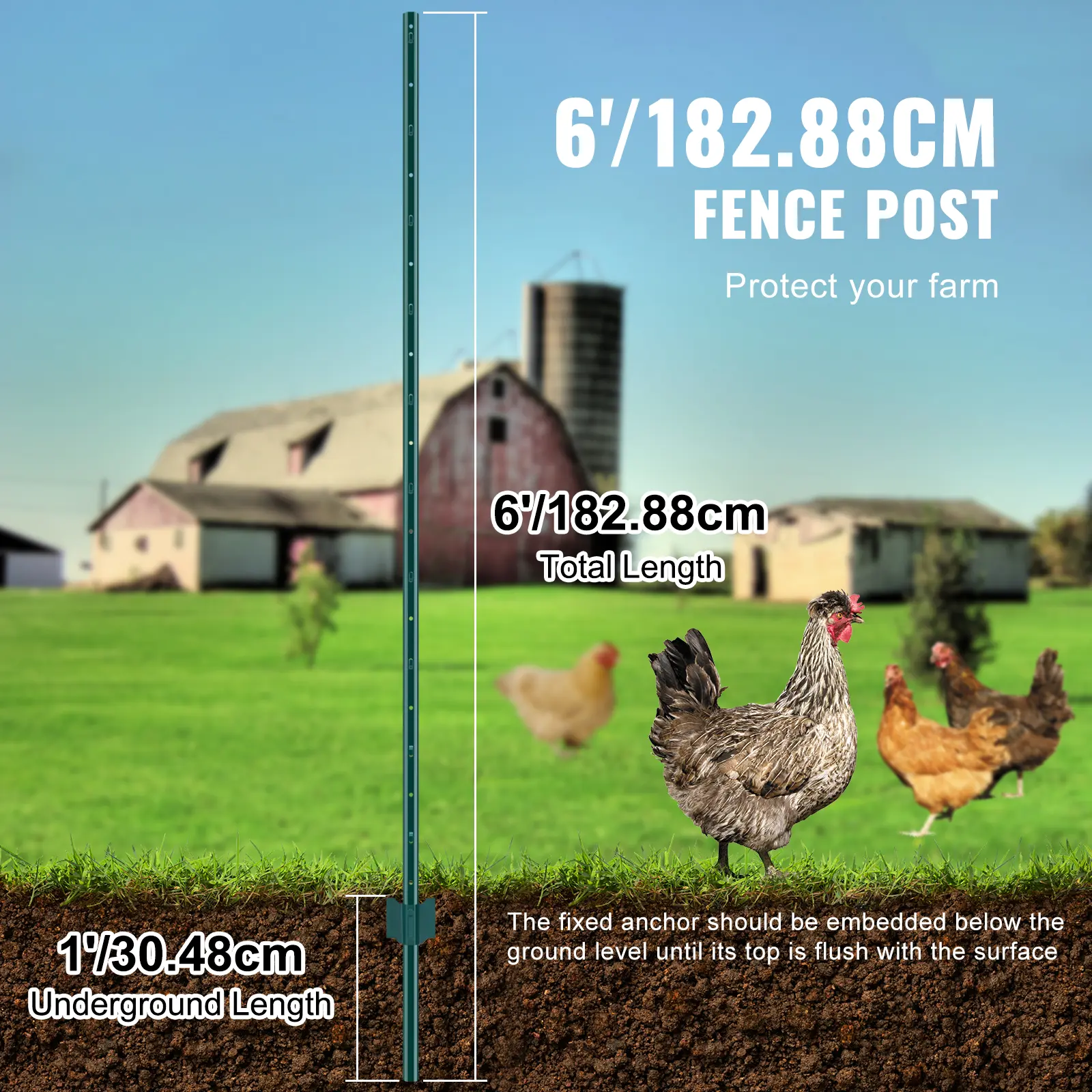 SucceBuy Fence Post T-Post Heavy Duty Metal Fence Post Sturdy Steel Fence Stakes for Garden Yard Lawn Farms Outdoor Wire Fencing