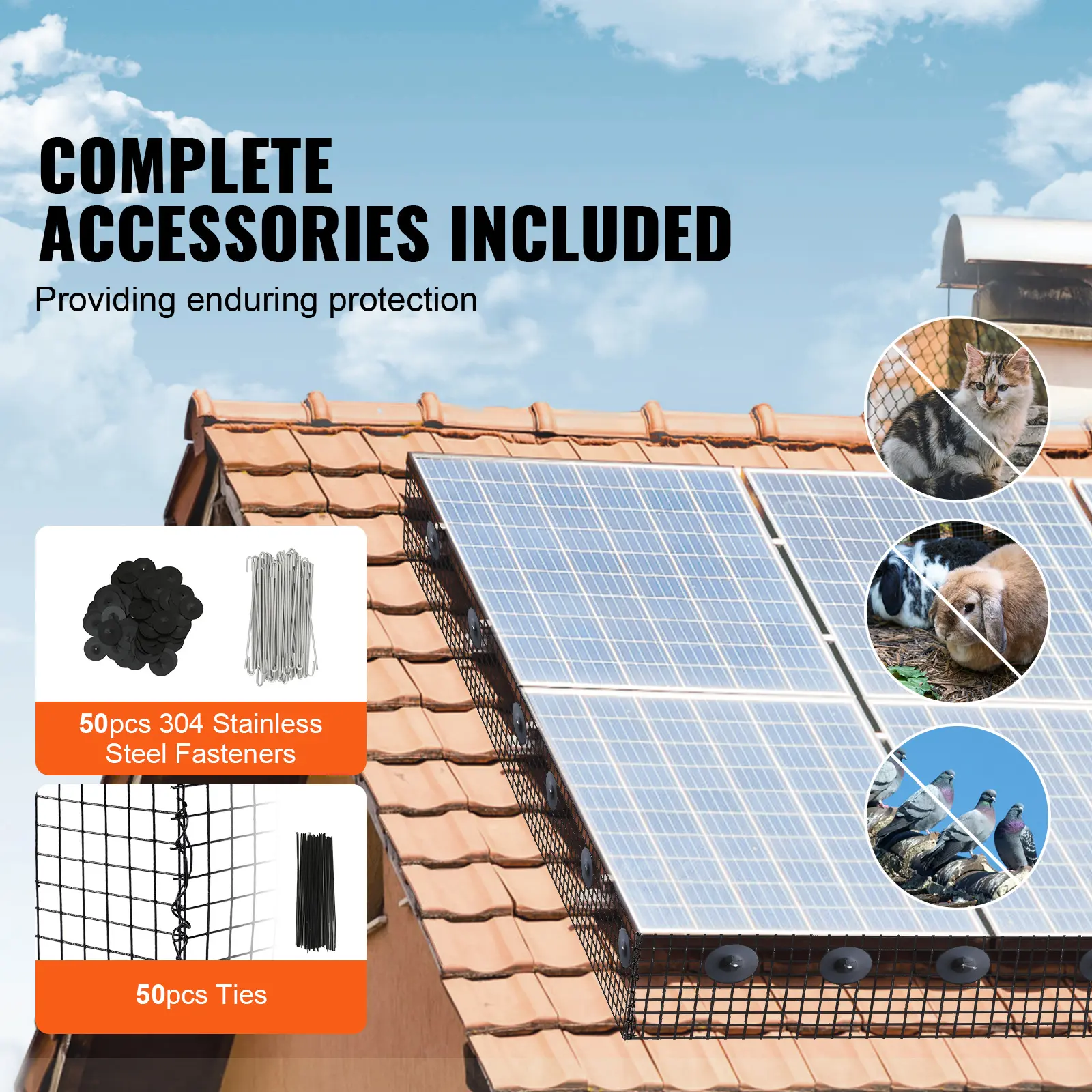 SucceBuy Solar Panel Bird Guard Critter Guard Roll Kit Stainless Steel Fastener Solar Panel Rustproof PVC Coating Wire Roll Mesh