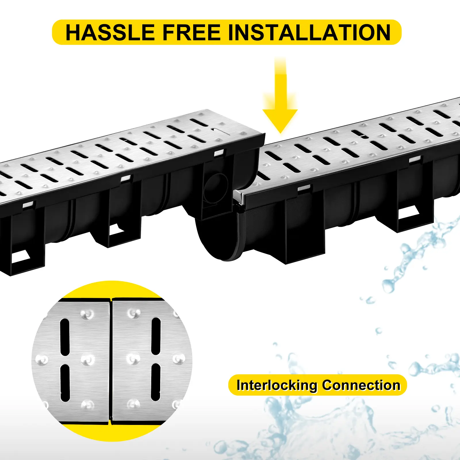 SucceBuy 3/5 Pcs Floor Trench Drain Driveway Channel Drainage Stainless Steel HDPE Bathroom Shower Long Drainage Floor  Cover